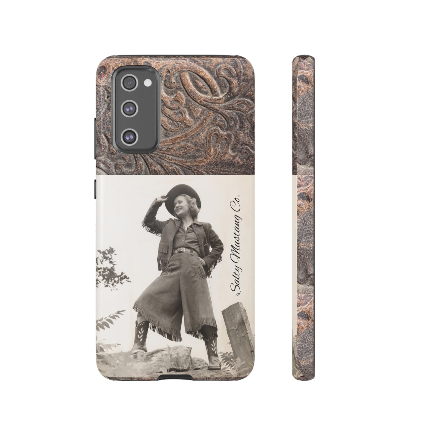 Vintage Cowgirl Hat Tip Leather Print Samsung Tough Cases