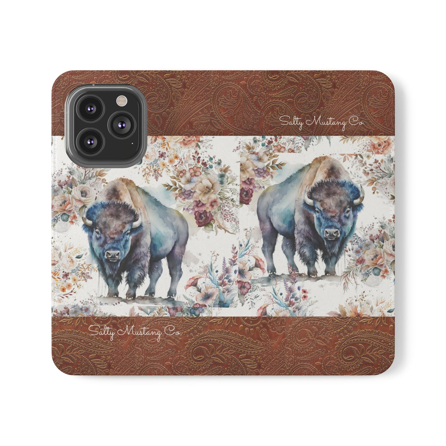 Buffalo Rose Leather Print iPhone Flip Cases