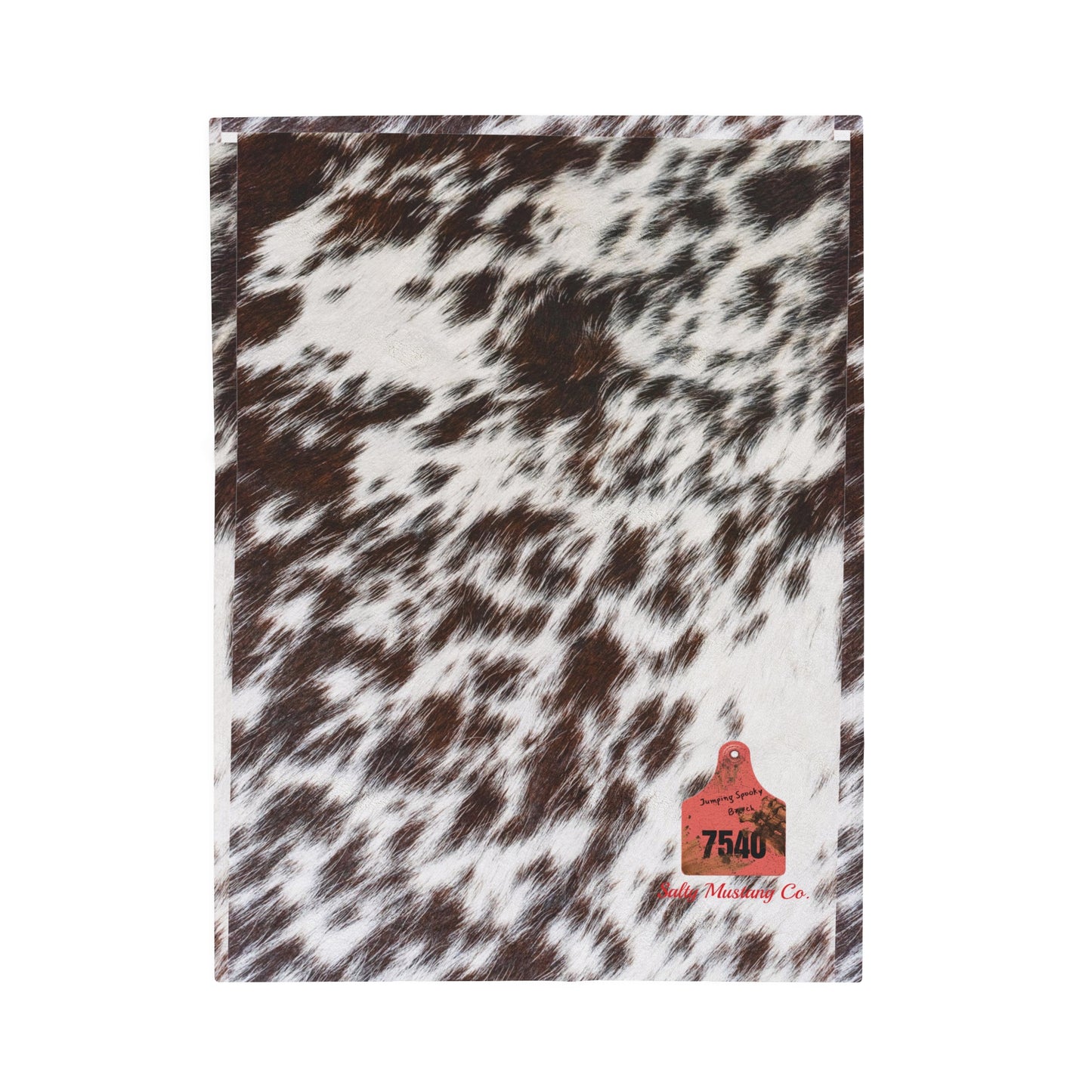 Ear Tag #7540 Jumping Spooky Bh, Spotted Cow Print Velveteen Plush Blanket