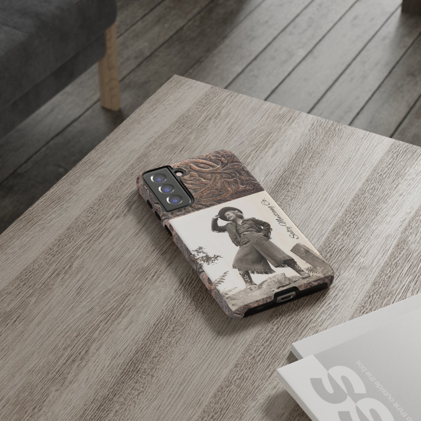 Vintage Cowgirl Hat Tip Leather Print Samsung Tough Cases