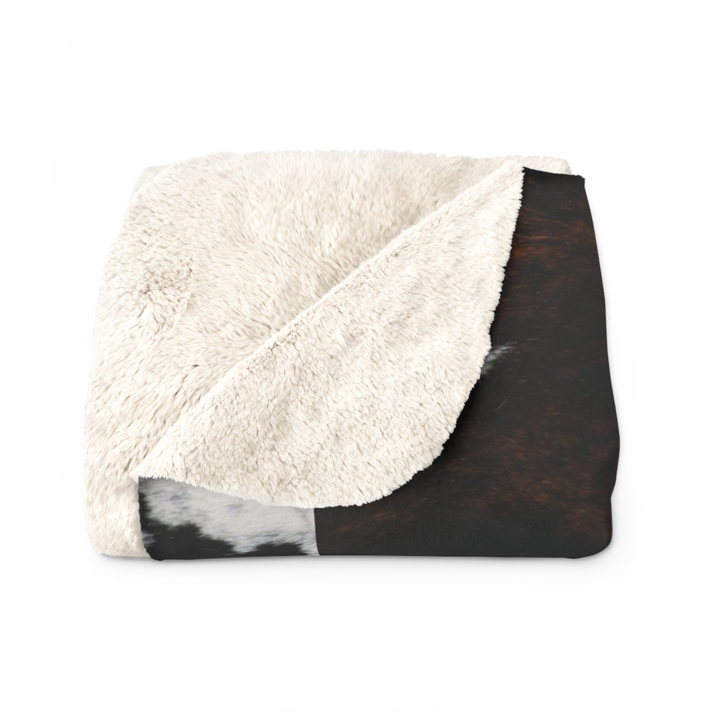 Punchy Queen "Go Bra-less. It'll Pull The Wrinkles Outta Your Face." Tri-Color Spotted Cow Print Sherpa Fleece Blanket
