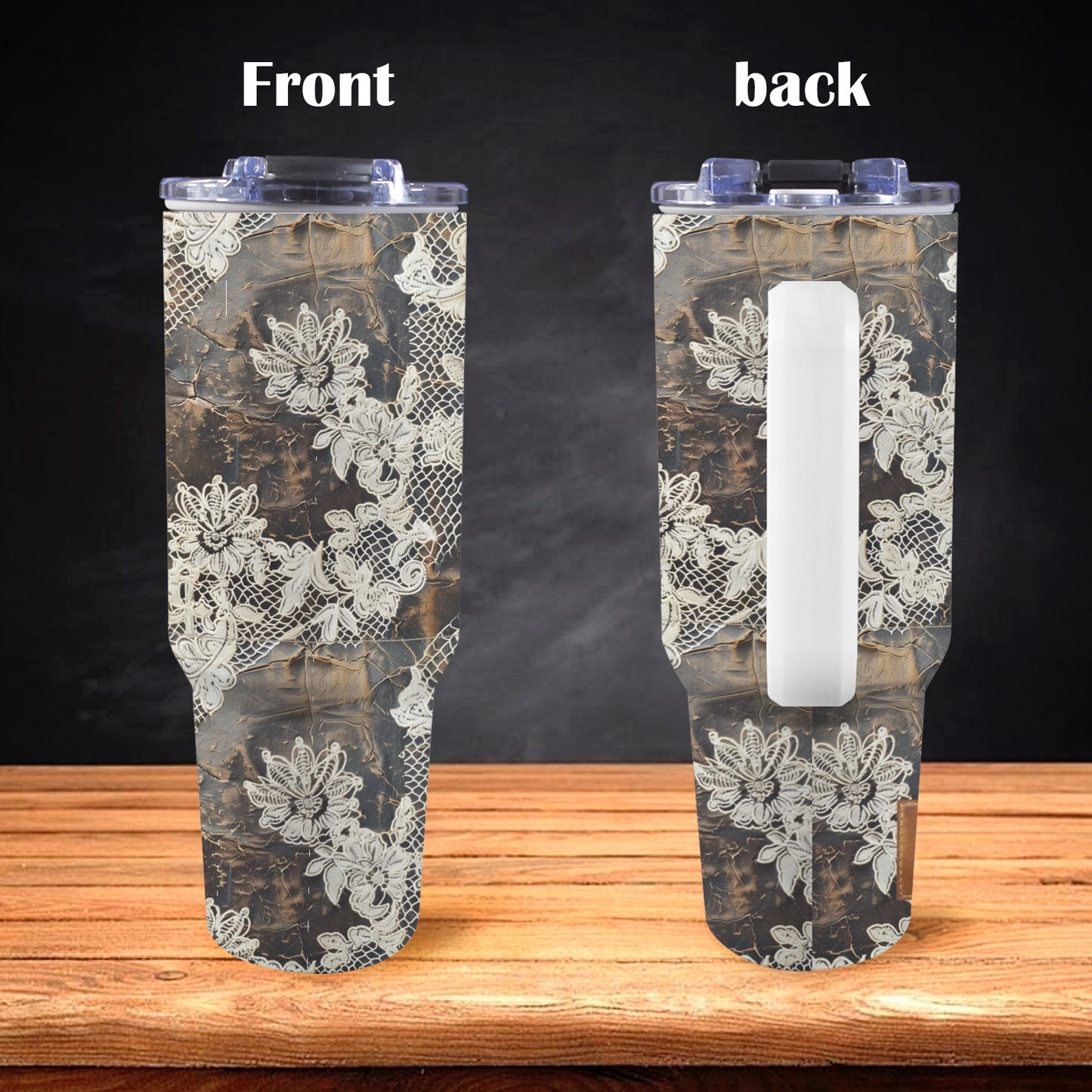 Rustic Bridal Lace 40 oz Tumbler Personalized 40oz Tumbler with Handle
