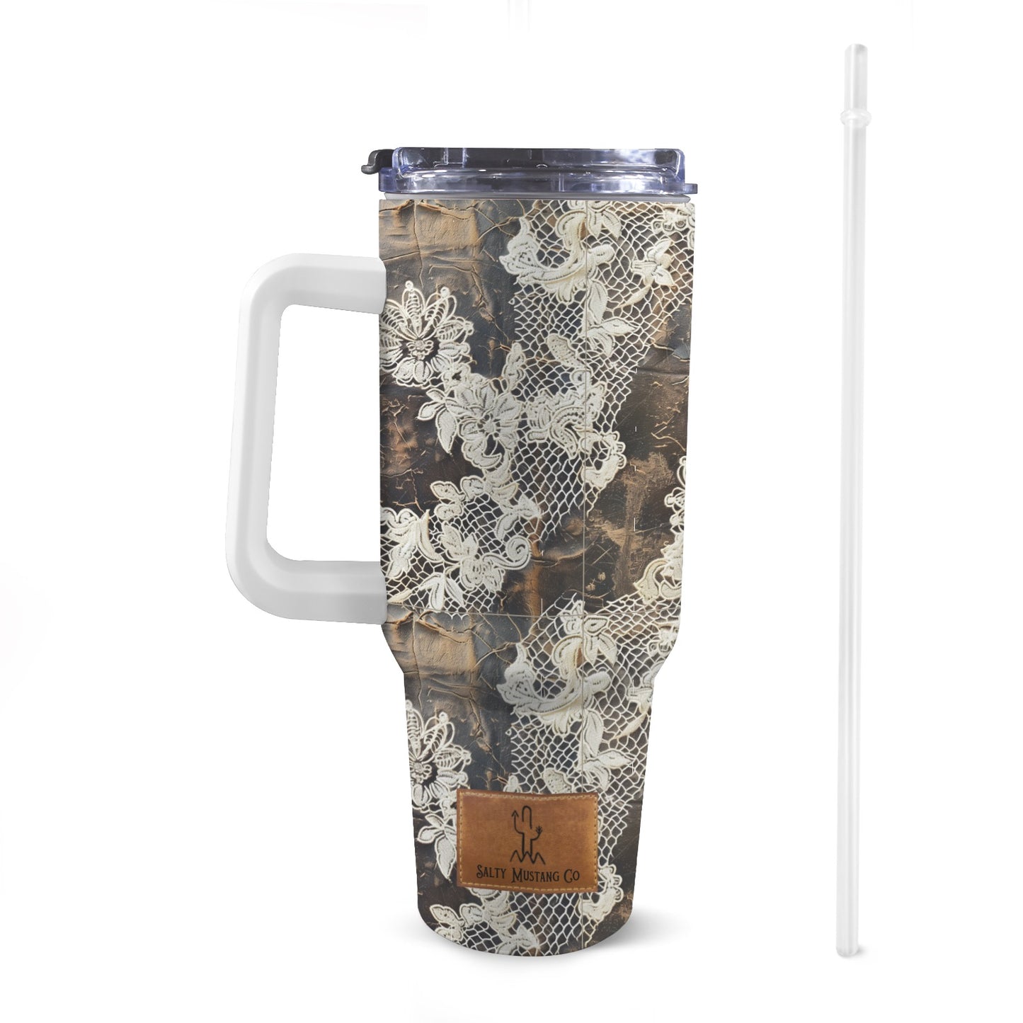 Rustic Bridal Lace 40 oz Tumbler Personalized 40oz Tumbler with Handle