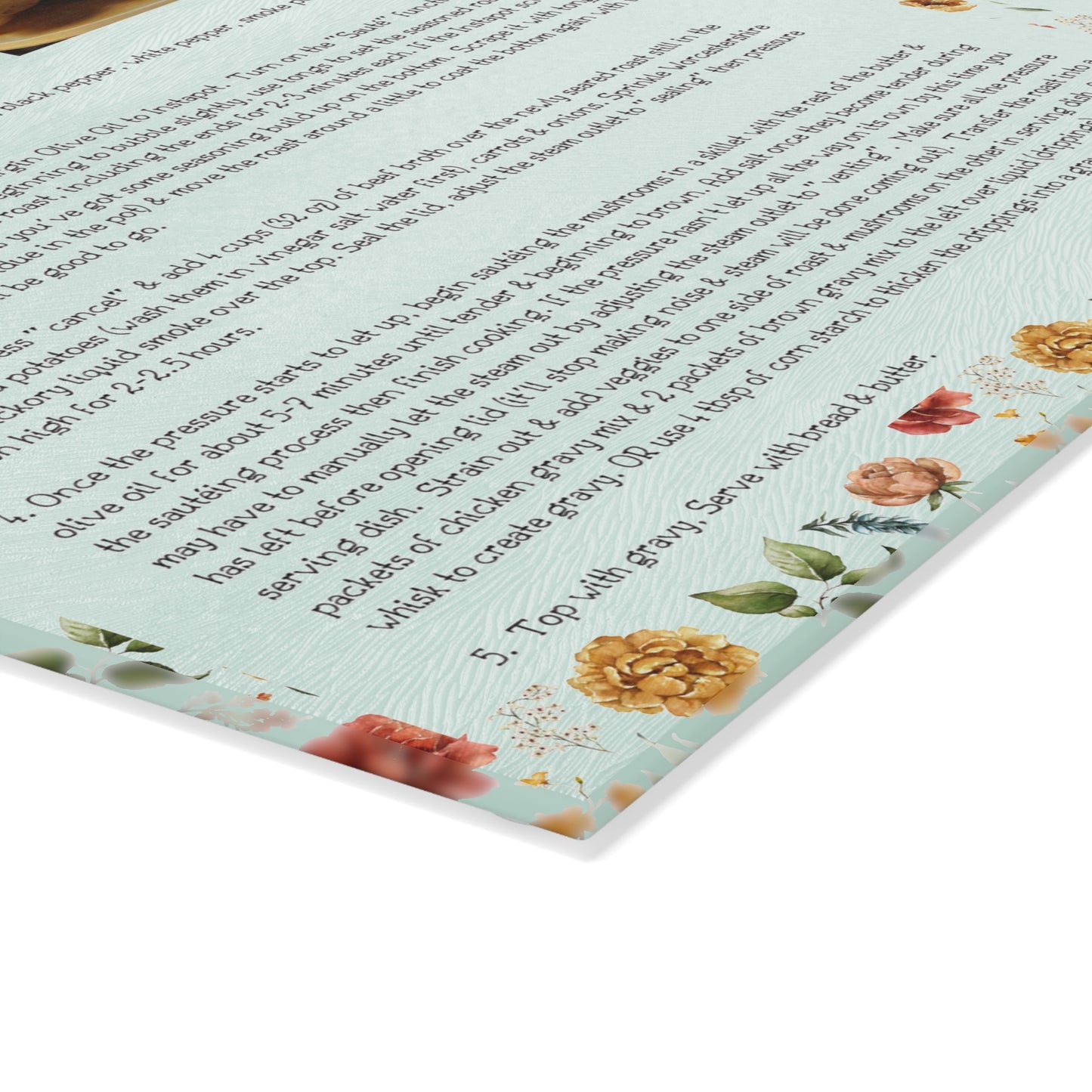 Highland Queen Ranch InstaPot Pot Roast Recipe Floral Honey Bee Glass Cutting Board