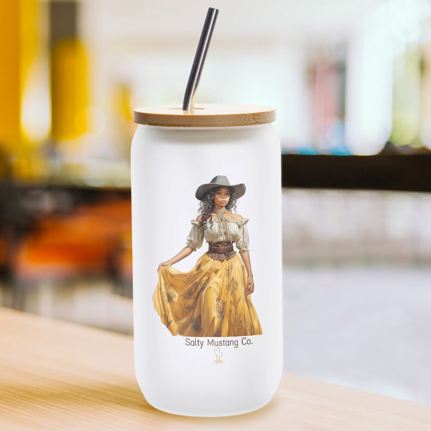 Amarillo Cowgirl Frosted Glass Cup