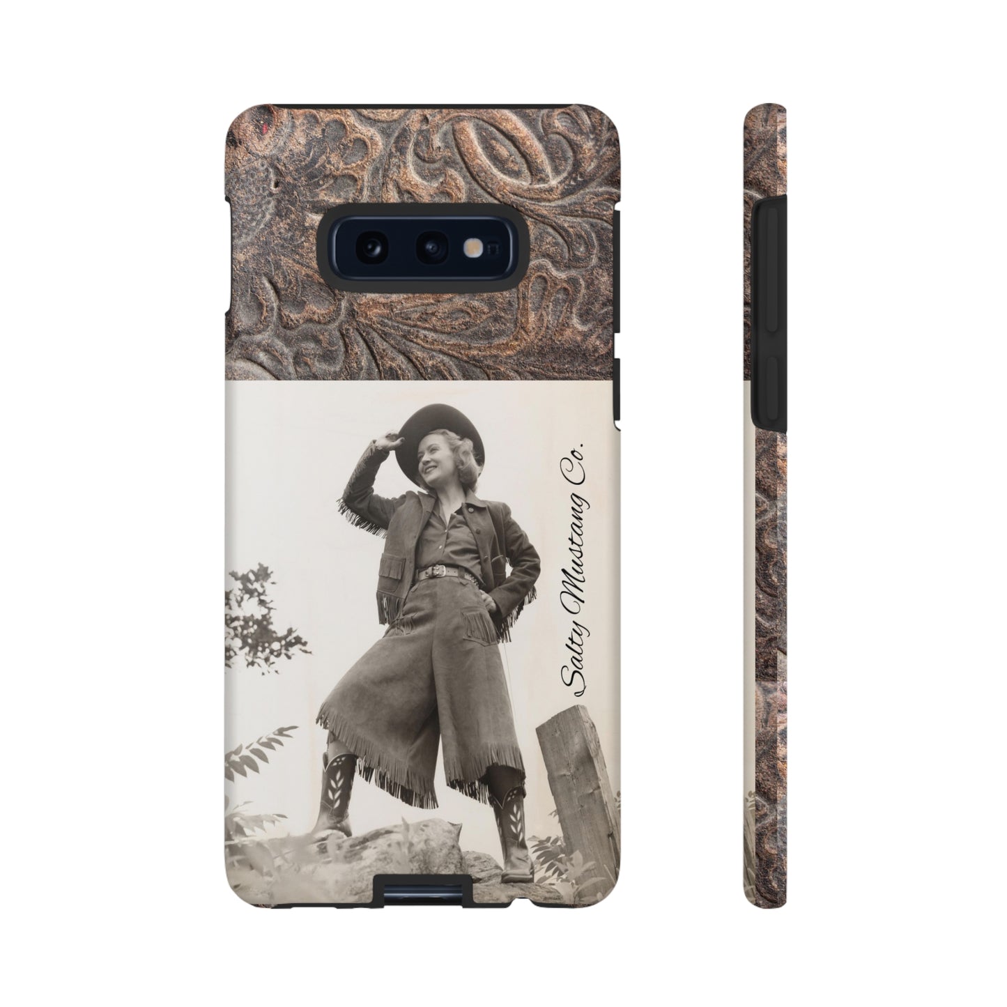 Vintage Cowgirl Hat Tip Leather Print Samsung Tough Cases
