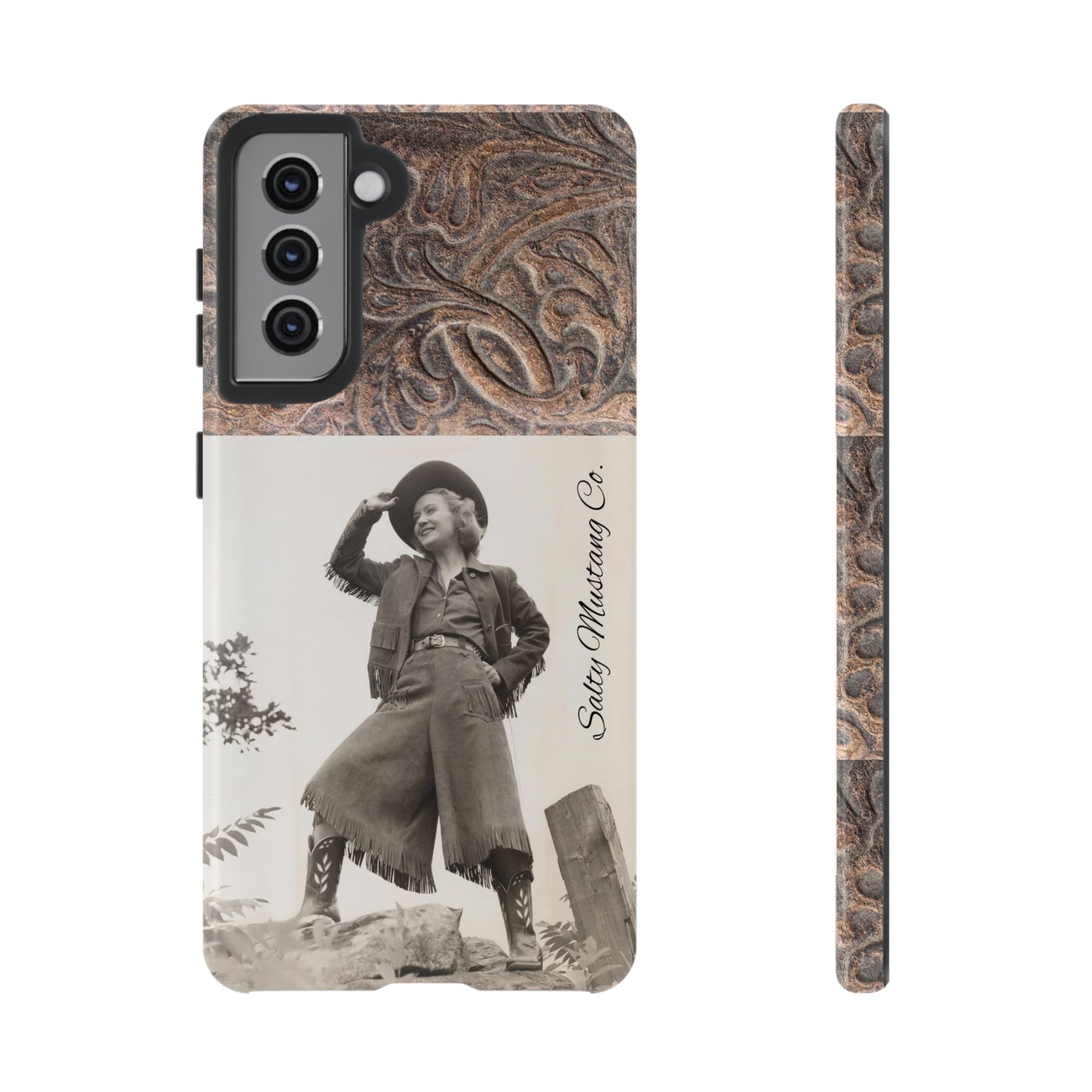 Vintage Cowgirl Hat Tip Leather Print Samsung Tough Cases