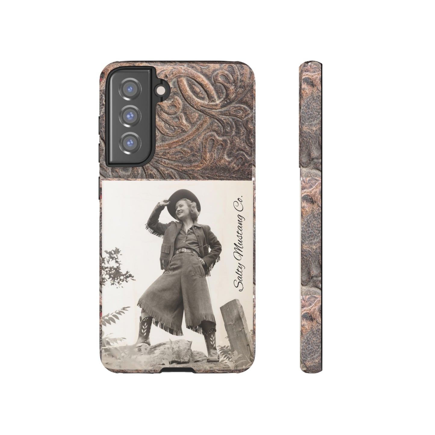 Vintage Cowgirl Hat Tip Leather Print Samsung Tough Cases