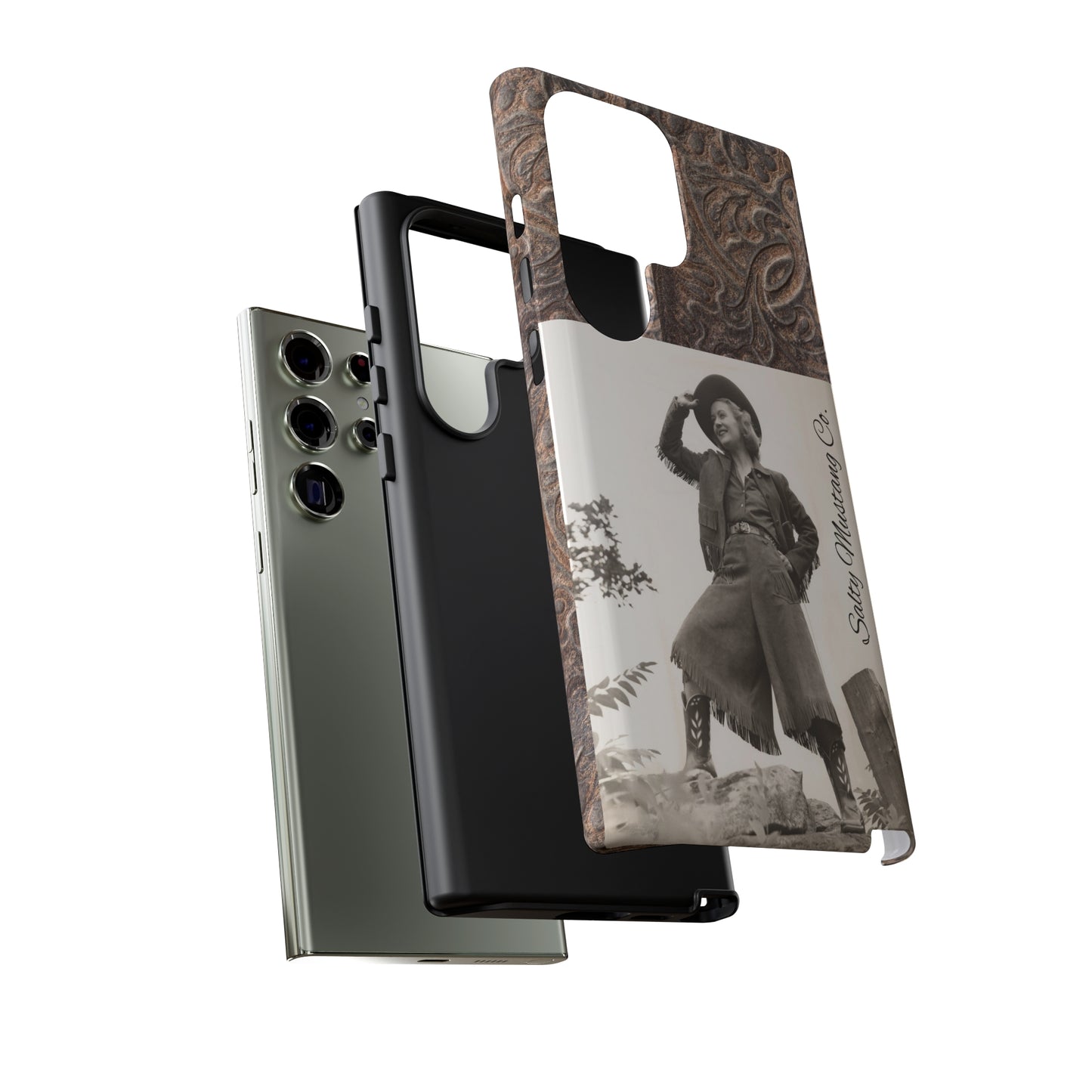 Vintage Cowgirl Hat Tip Leather Print Samsung Tough Cases