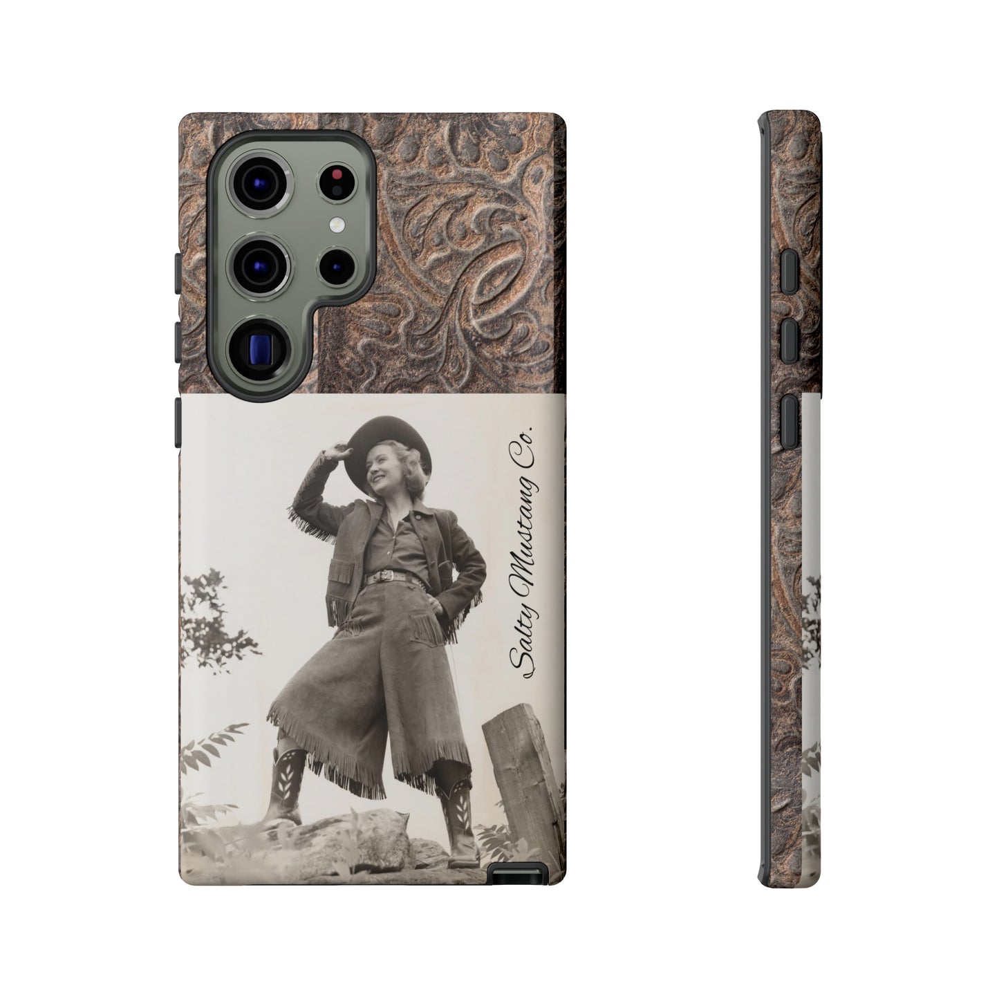 Vintage Cowgirl Hat Tip Leather Print Samsung Tough Cases