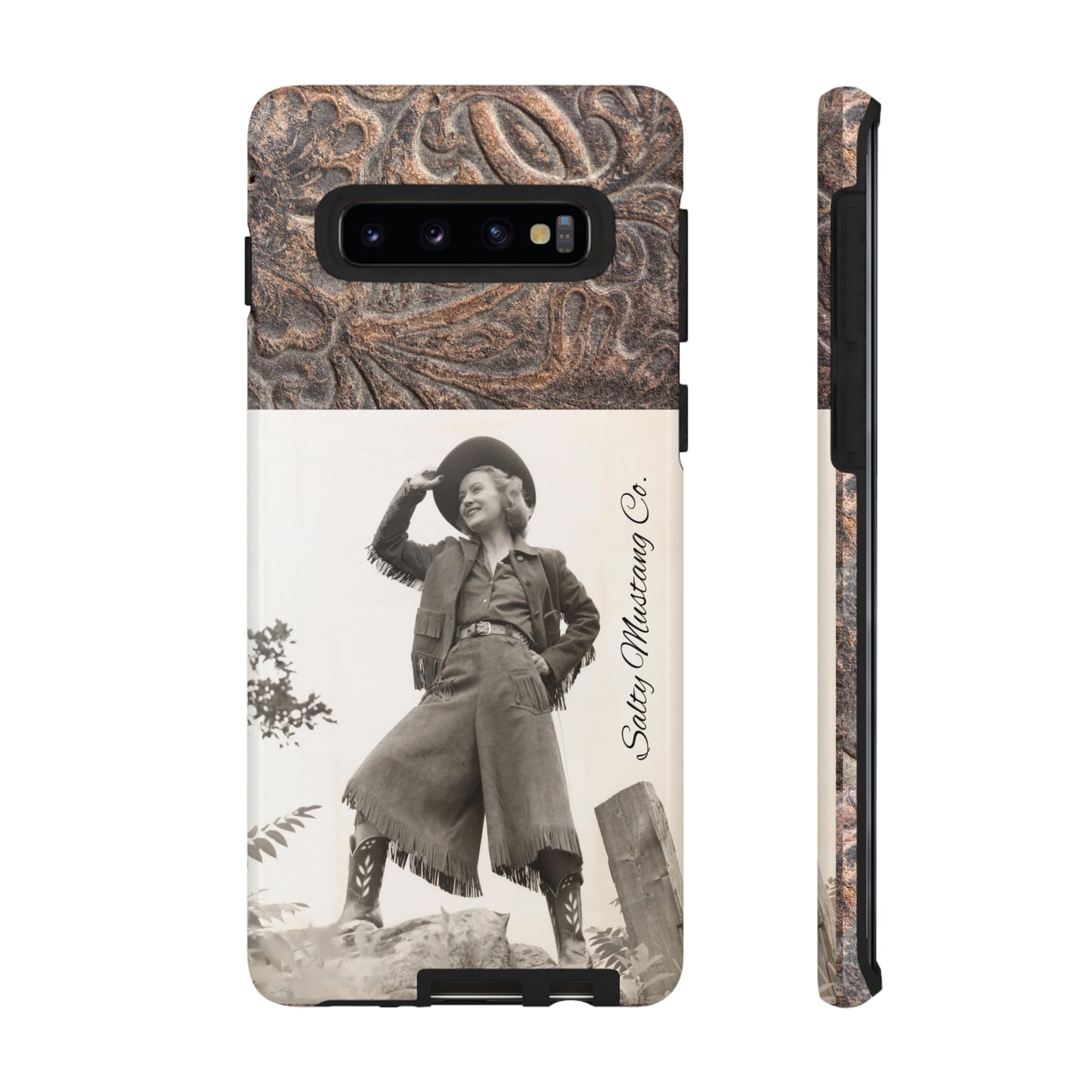 Vintage Cowgirl Hat Tip Leather Print Samsung Tough Cases