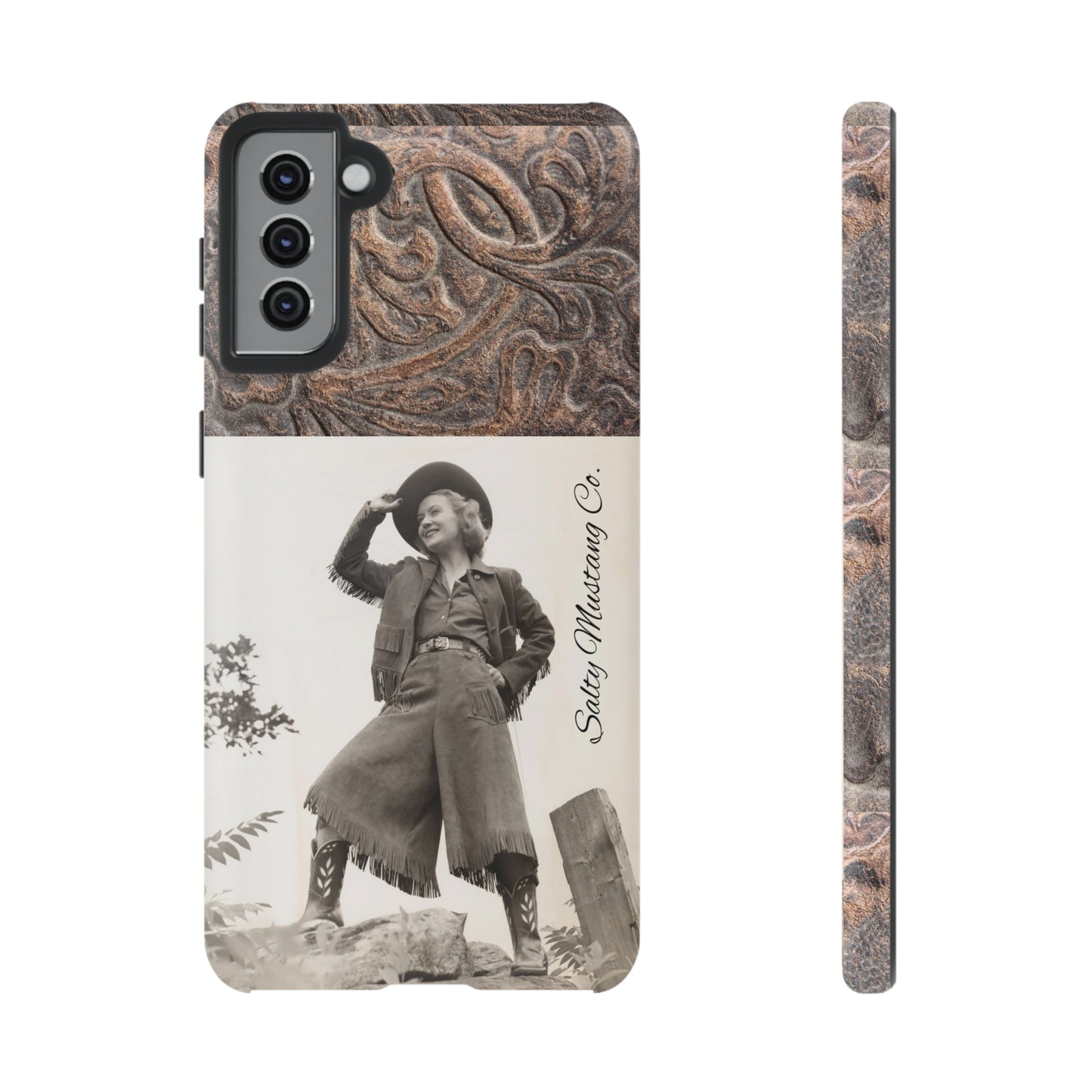 Vintage Cowgirl Hat Tip Leather Print Samsung Tough Cases