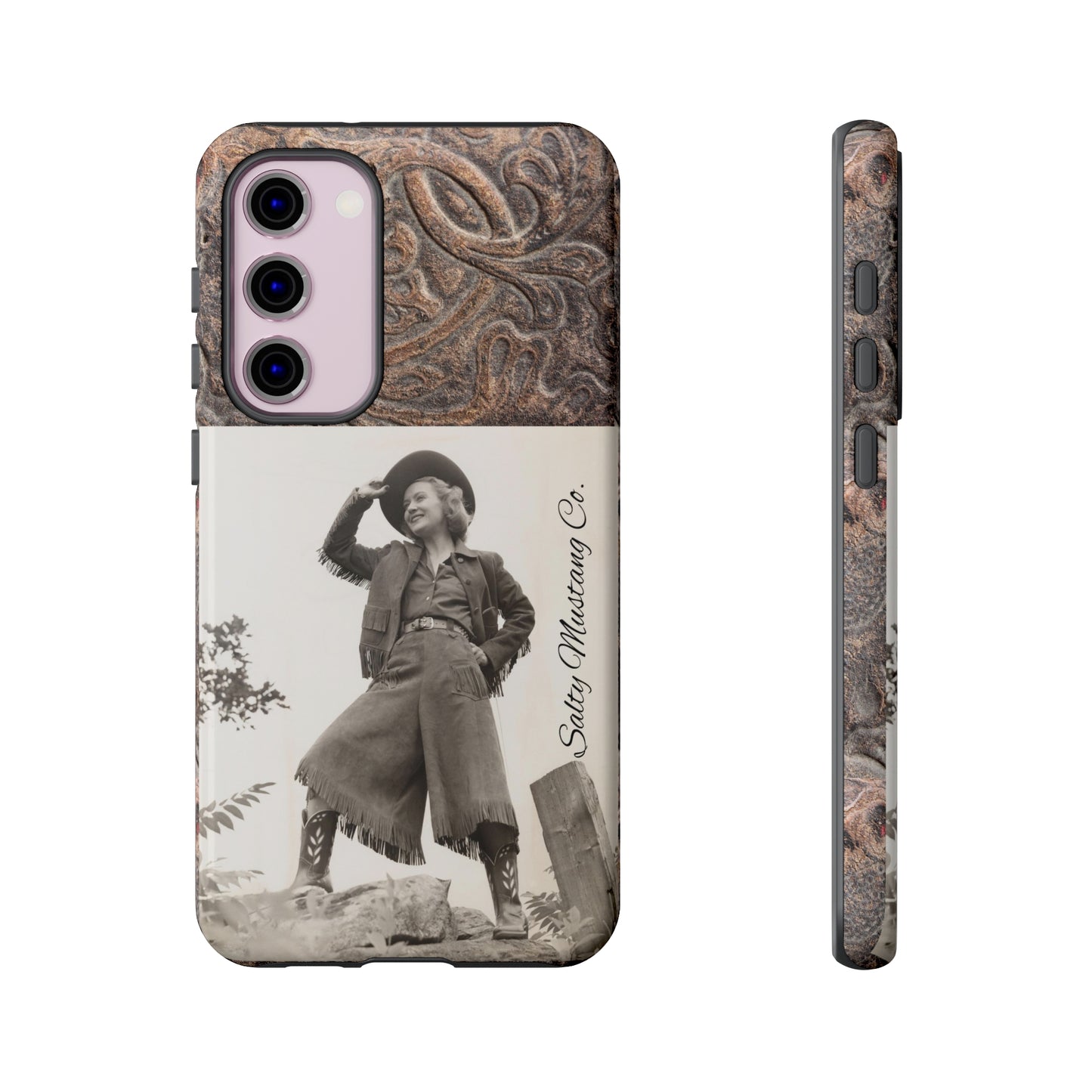 Vintage Cowgirl Hat Tip Leather Print Samsung Tough Cases