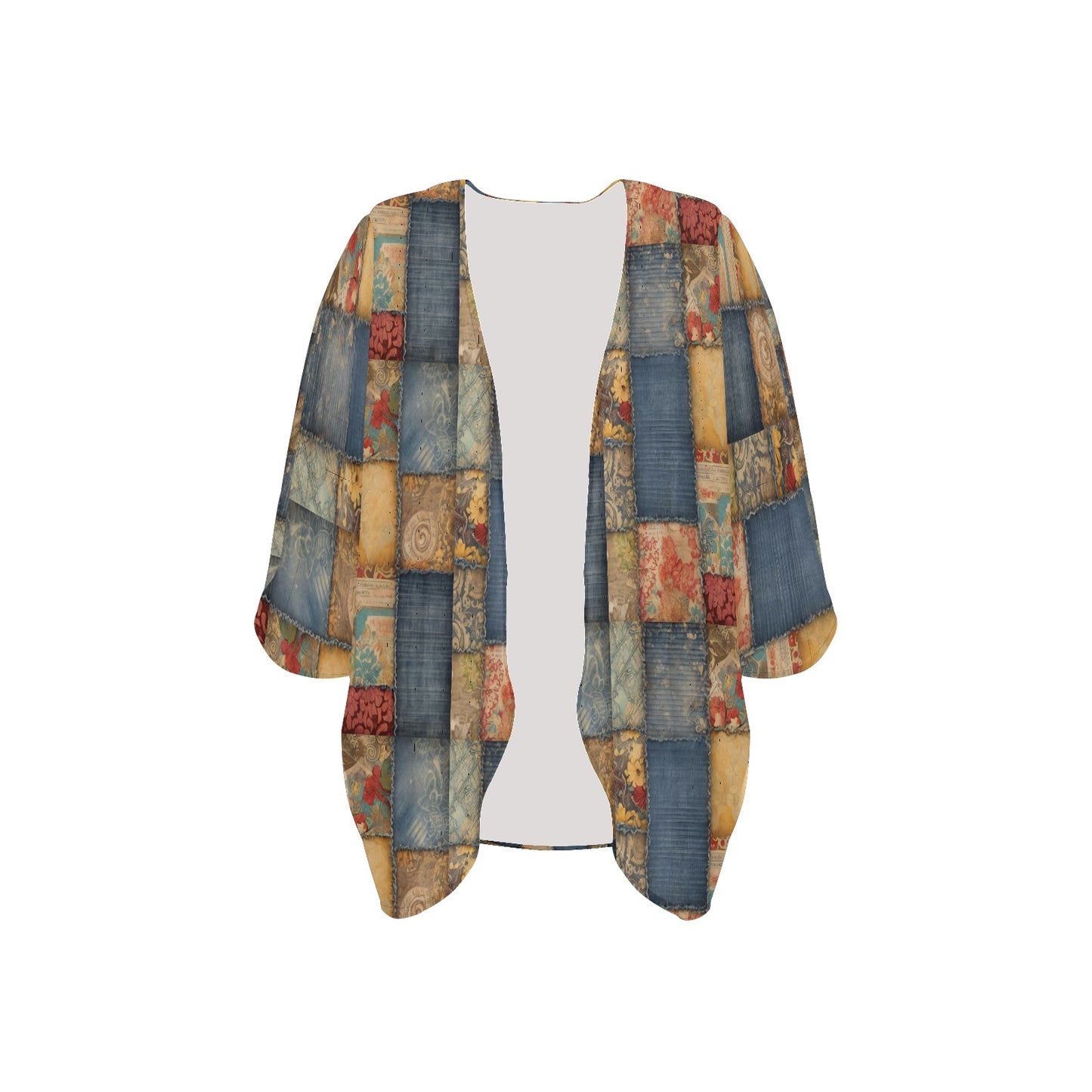 Patchwork Swimwear Cover-up Women's Kimono Chiffon Cover Up (Model H51)