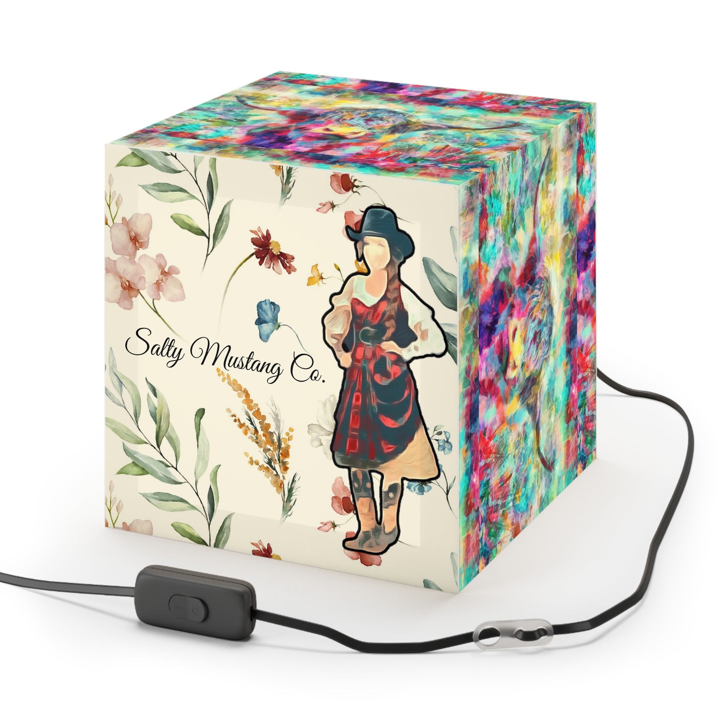 Salty Mustang Co. Multi-Colored Highland Cow Light Cube Lamp