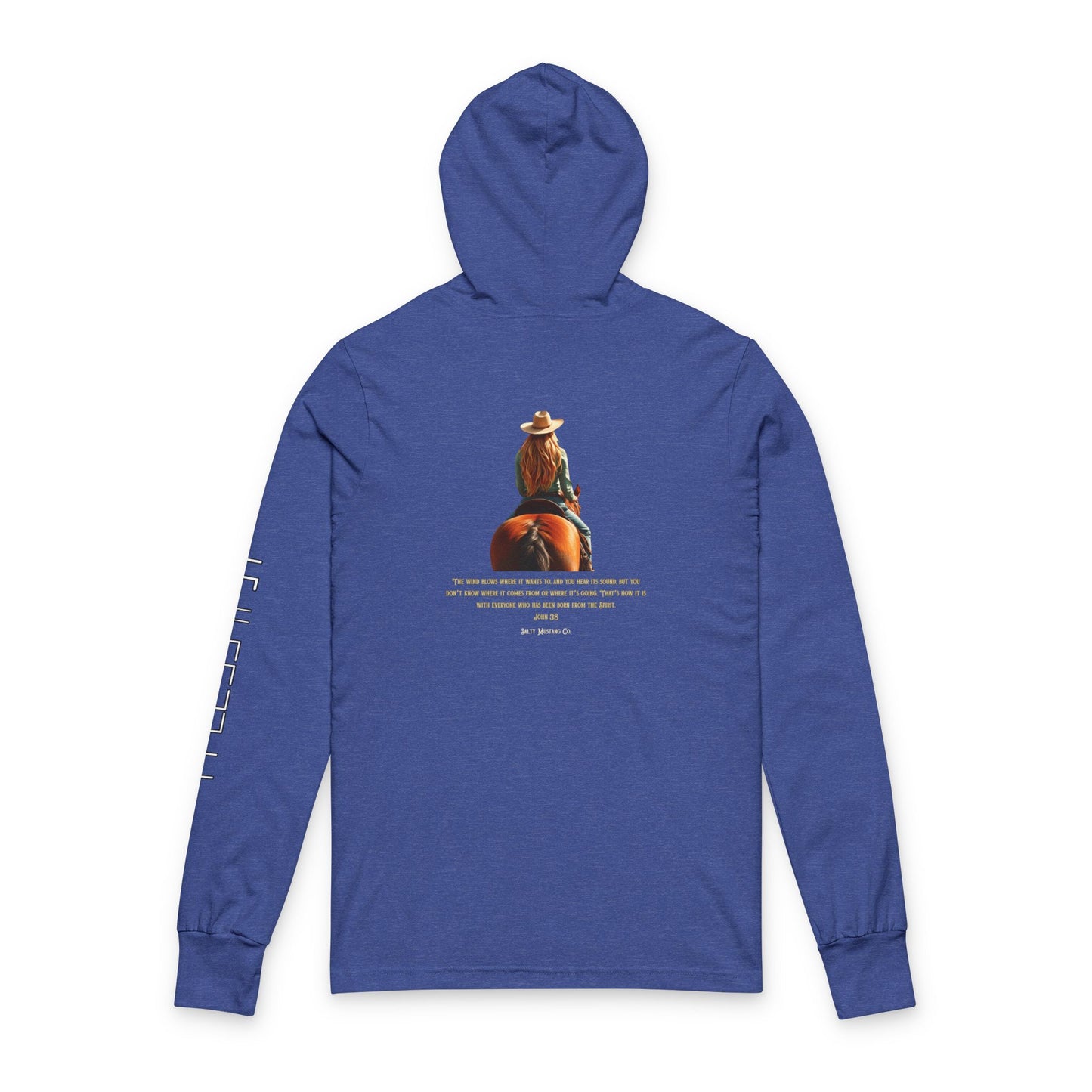 Customized Mustang Brand John 3:8 Cowgirl Unisex Hooded Long Sleeve Tee