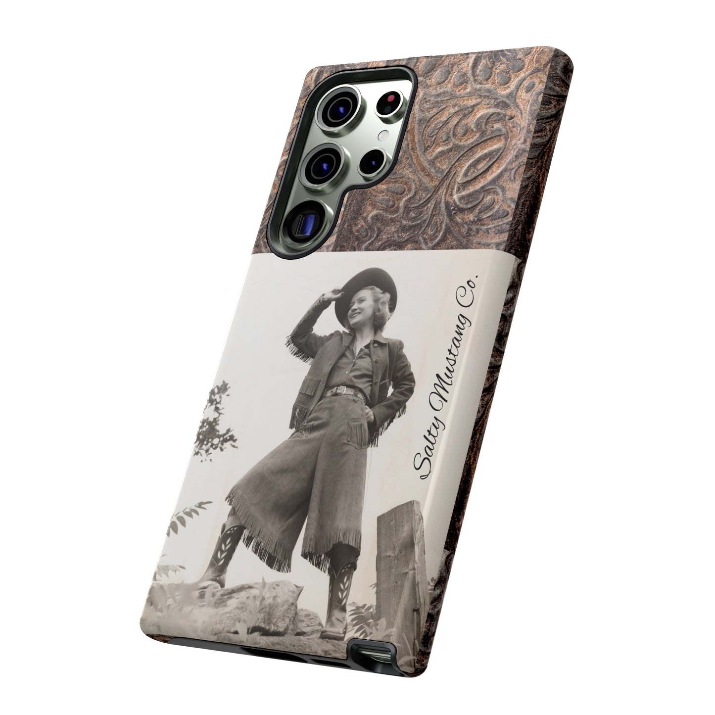 Vintage Cowgirl Hat Tip Leather Print Samsung Tough Cases