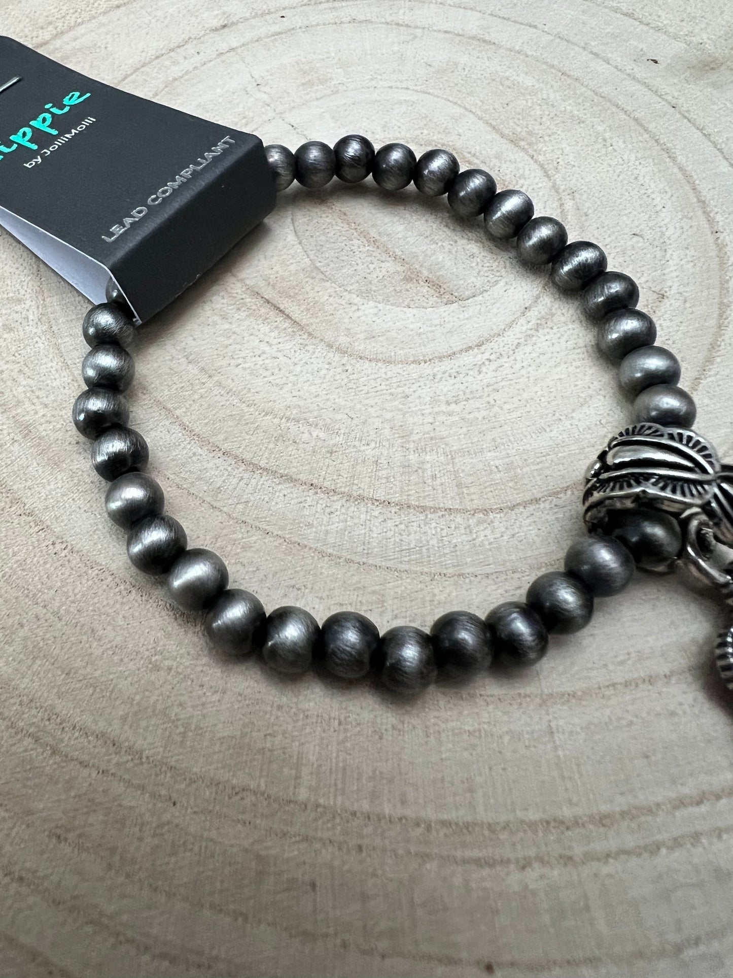 Western Faux Pearl, Concho & Faux Turquoise Stretch Bracelet