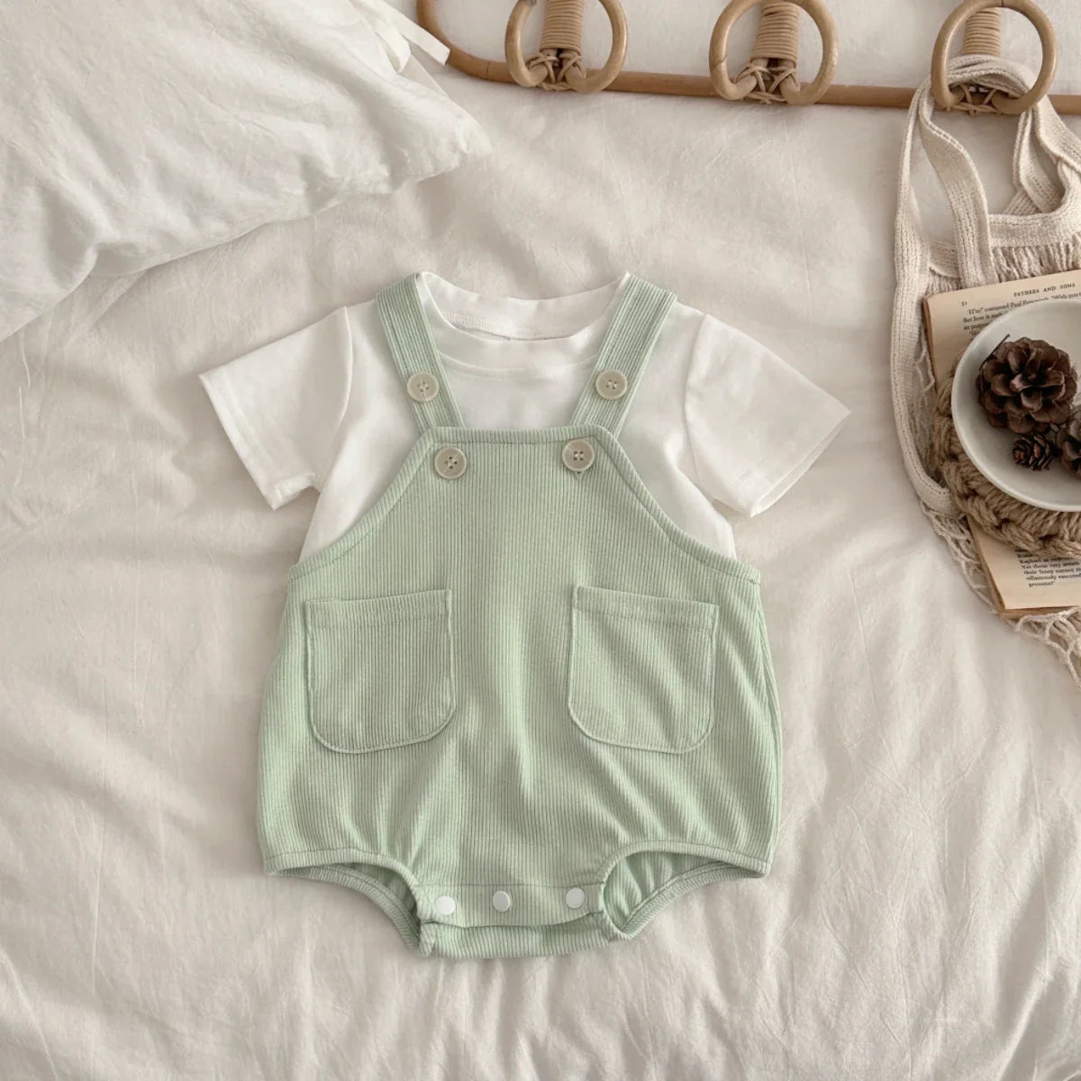Mint T-Shirt Suspender Romper Set
