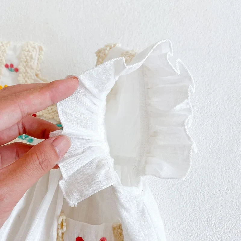 White Frill Embroidery Dress