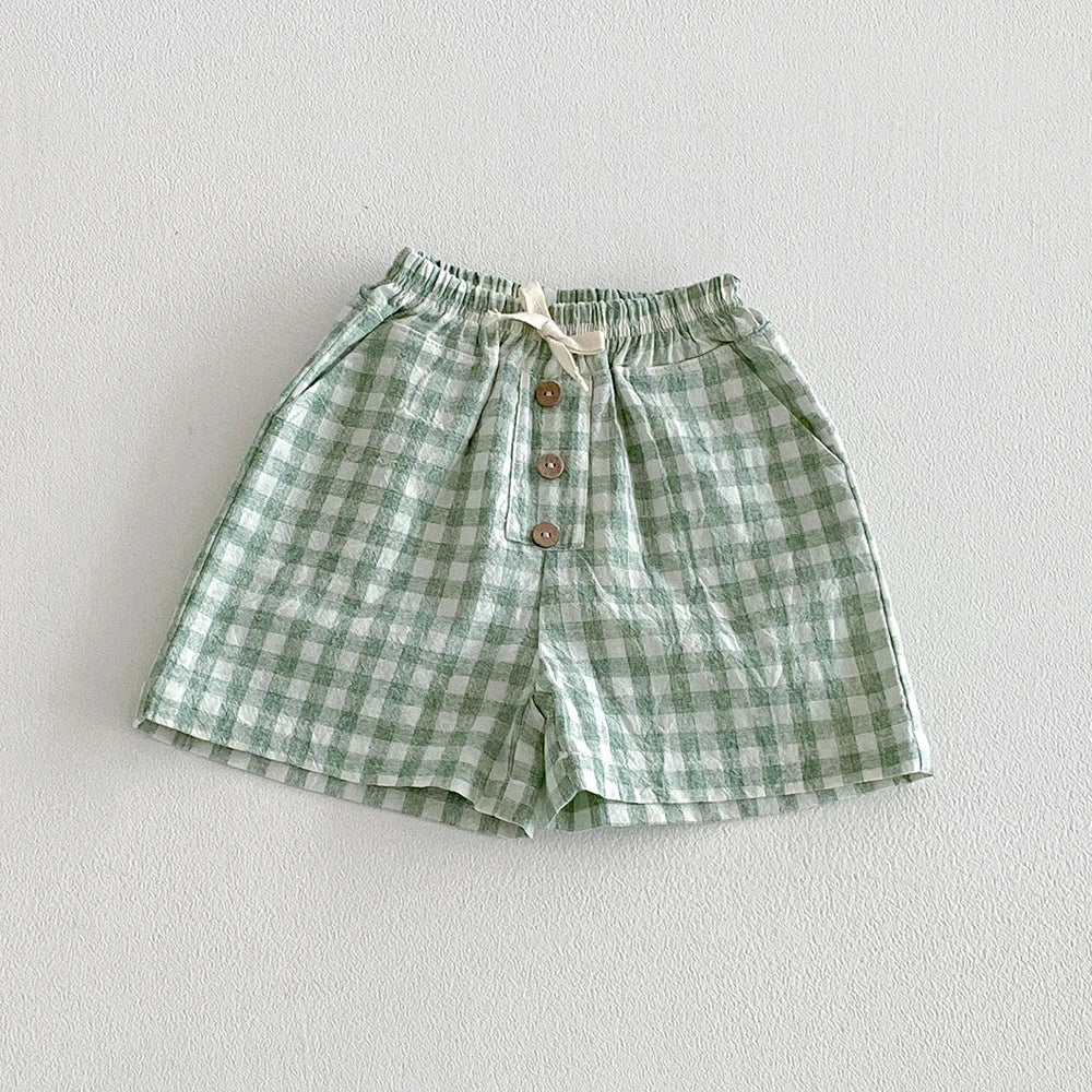 Linen Cotton Plaid Shorts