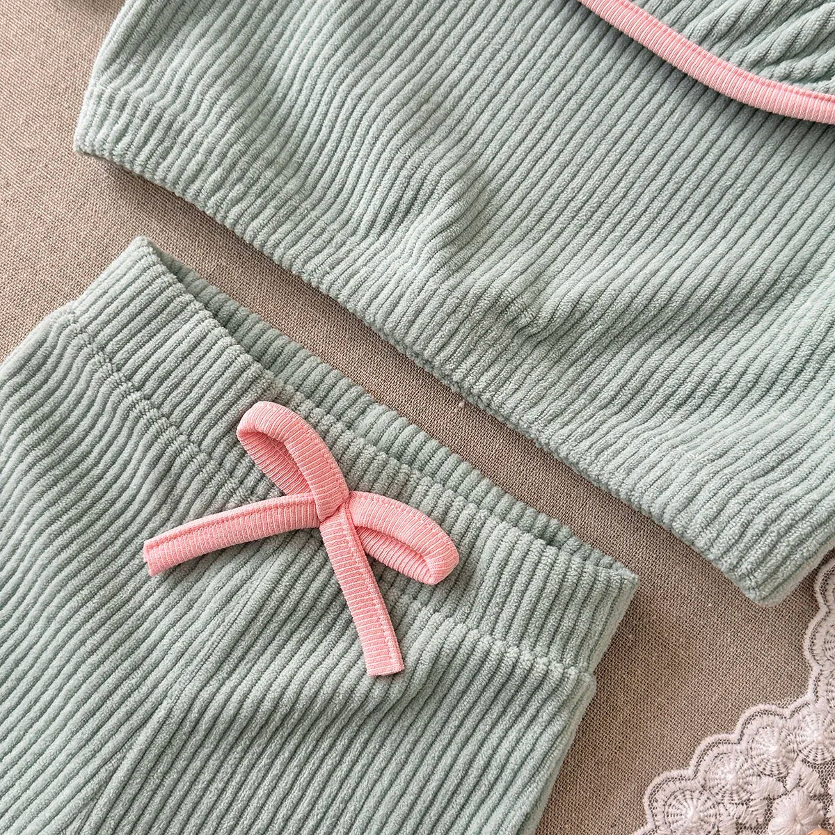 Corduroy Color block Pants Set