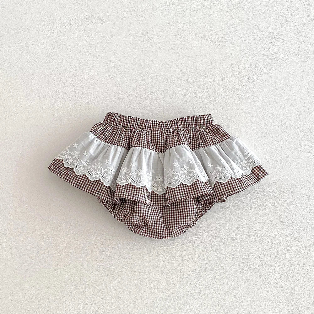 Plaid Ruffles Lace Skirt