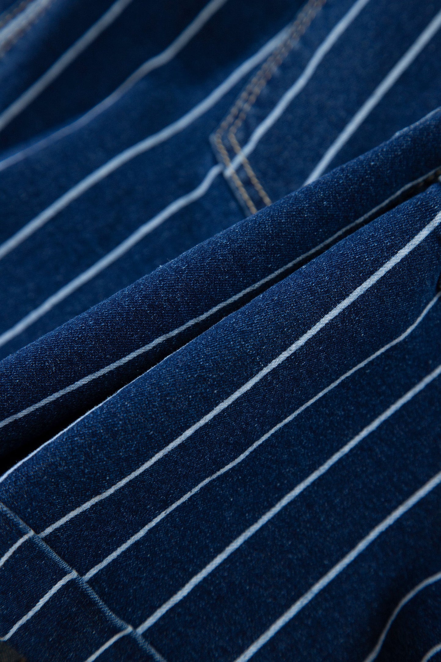 Denim Stripe Metal Button Detail Shorts