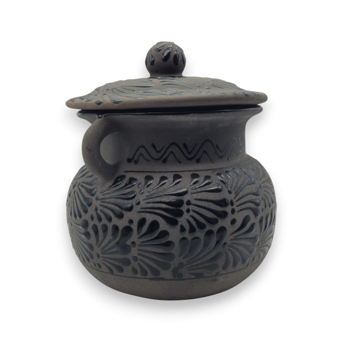 Black Talavera Bean Pot with Lid | Mexican Clay Frijolero