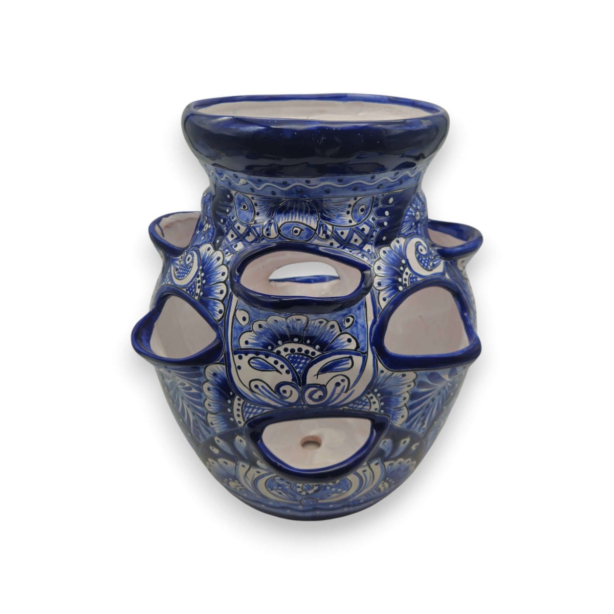 Blue & White Talavera Strawberry Pot | Hand-Painted Ceramic Planter