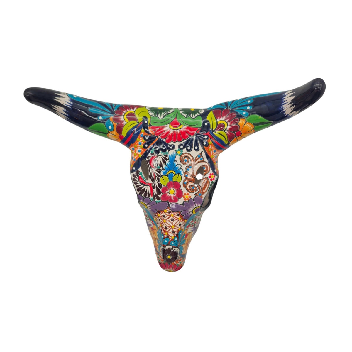 Colorful Talavera Bull Skull | Mexican Wall Art Decor