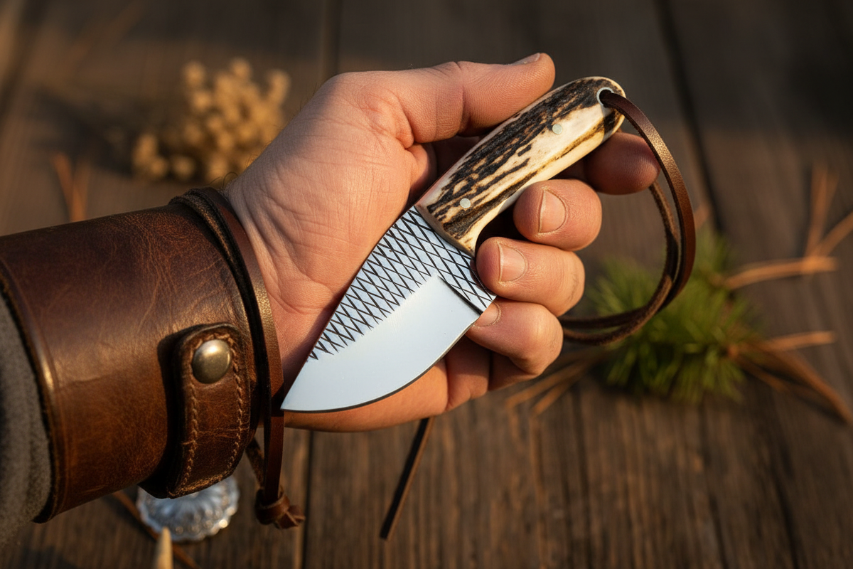 Cowboy Belt Knife – Rasp Tool Steel Blade & Antler Horn Handle with Leather Sheath | 5.2"