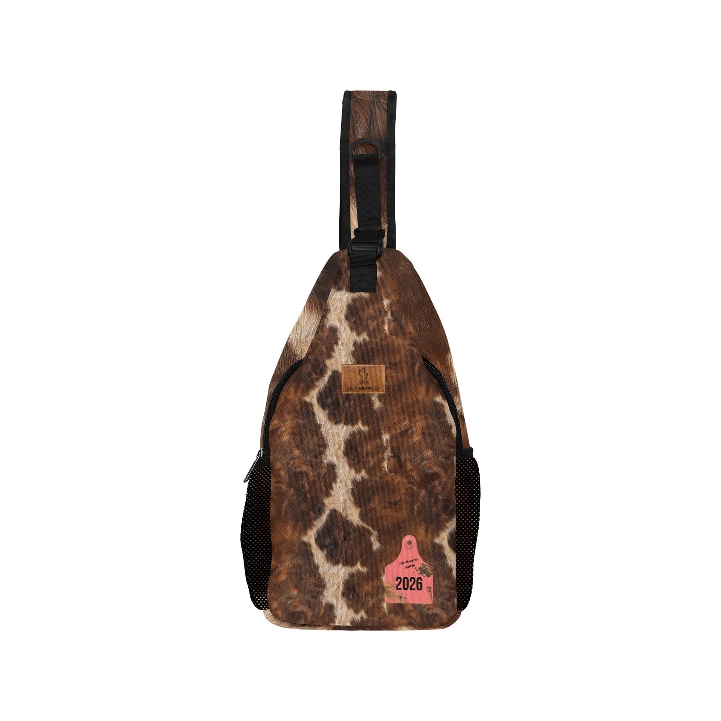 I’m Married Heifer Ear Tag Cow Hide Print Chest Bag