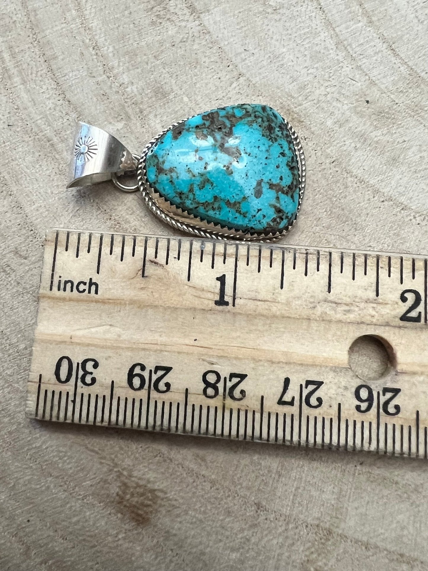 Ernest Hawthorne Navajo Sterling Silver Pendant with Egyptian Turquoise — 1 1/2" × 3/4" (Hallmarked)