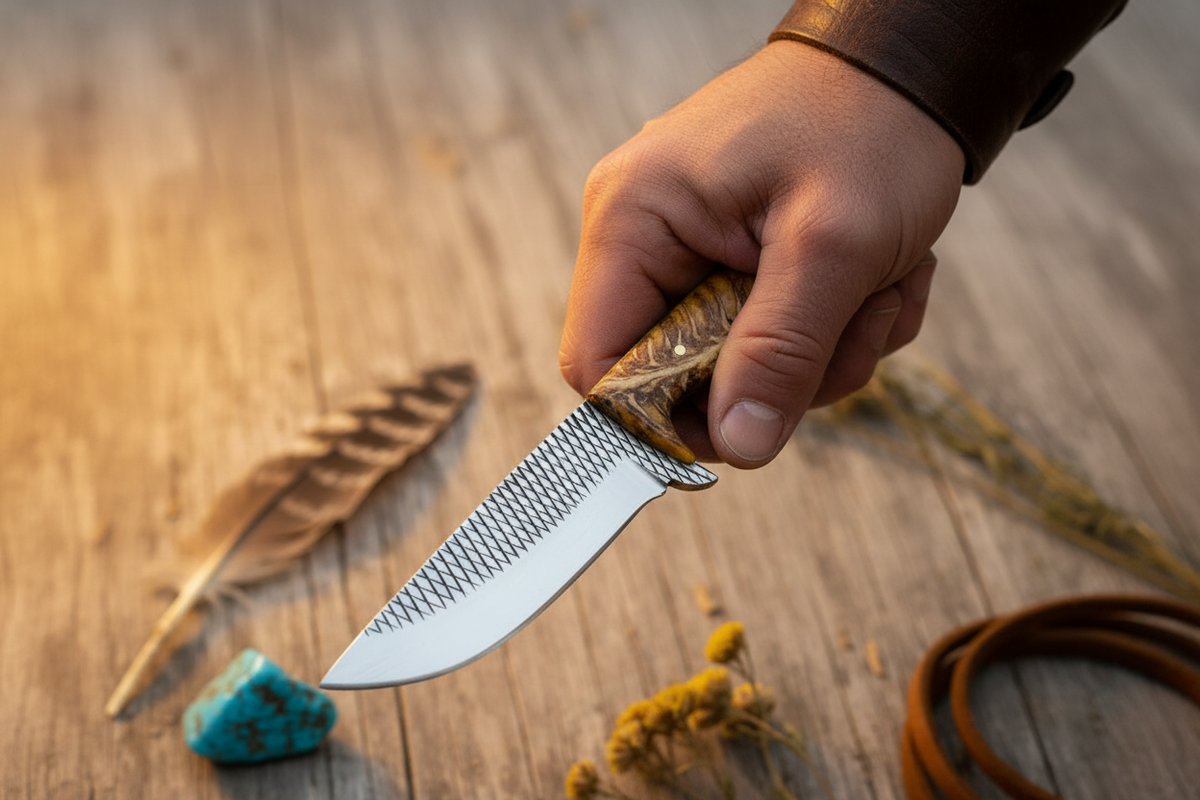 Cross Draw Knife – Rasp Tool Steel Blade & Golden Pine Cone Resin Handle | 7.5"