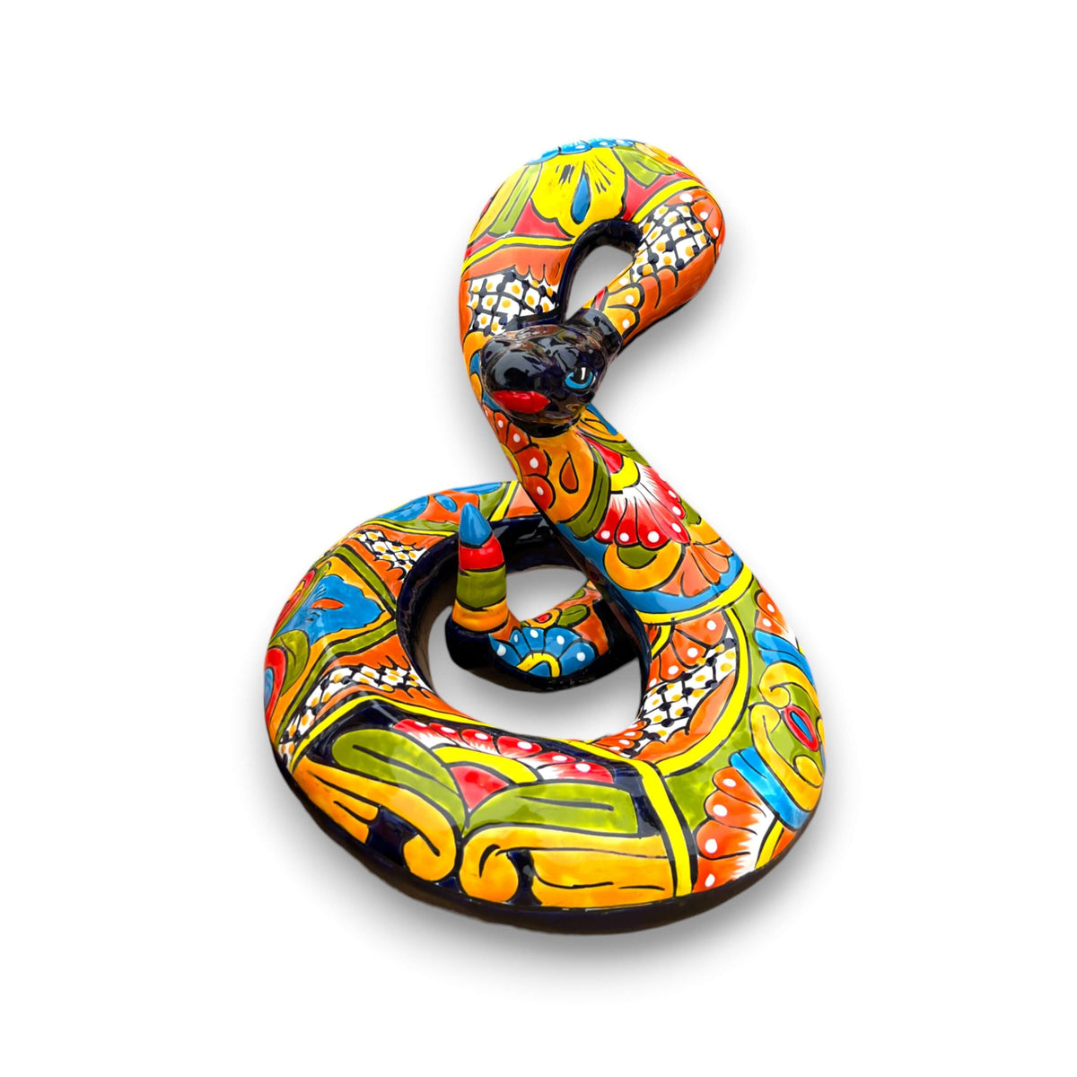 Talavera Snake Statue | Multicolor Handmade Mexican Rattlesnake