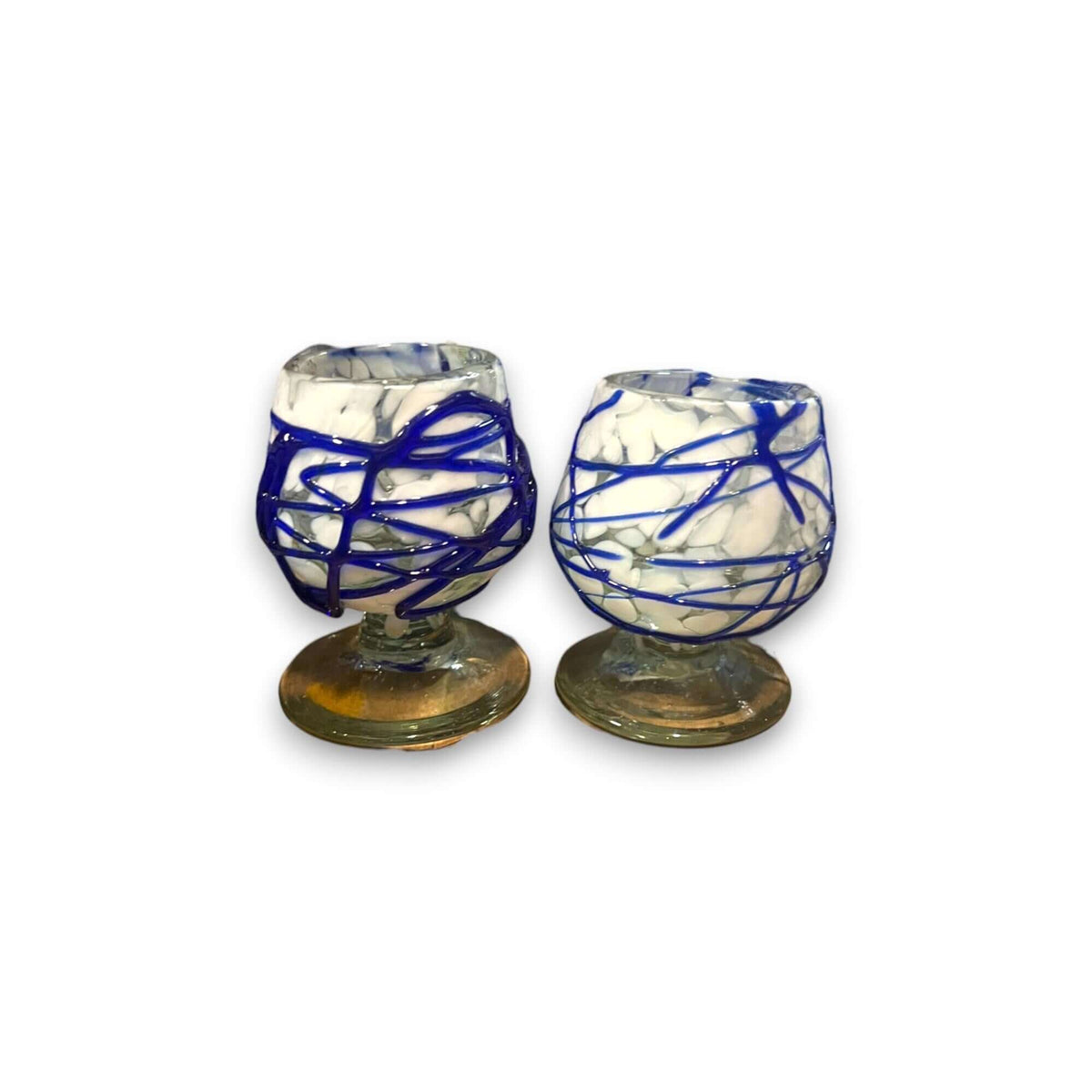 Mexican Artisan Shot Glass | Blue & White Cognac Style Design