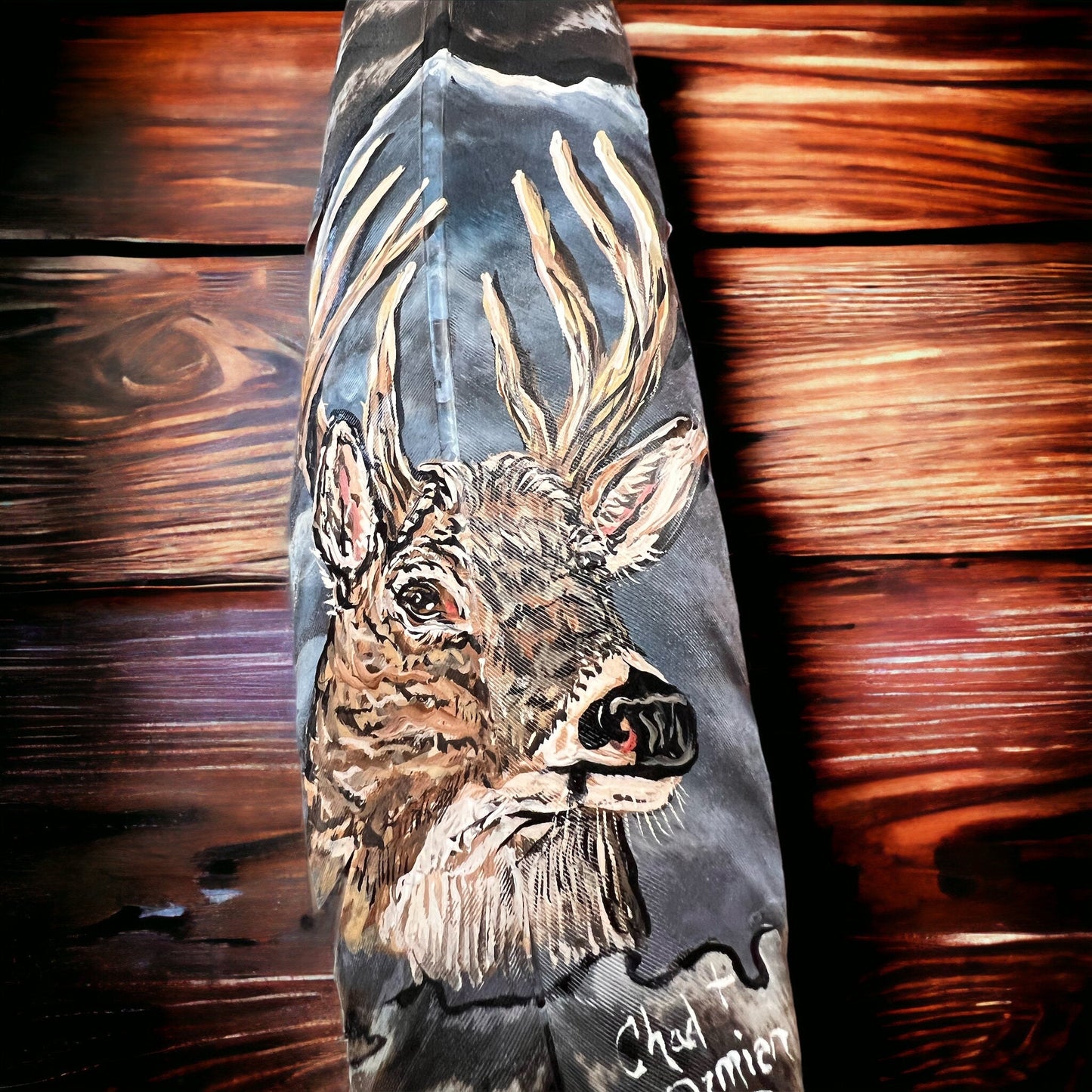 Hand-Painted Large Buck Hat Feather by Chad Demien — Wildlife Artisan Western Hat Accessory (Premium $125, Custom Available)