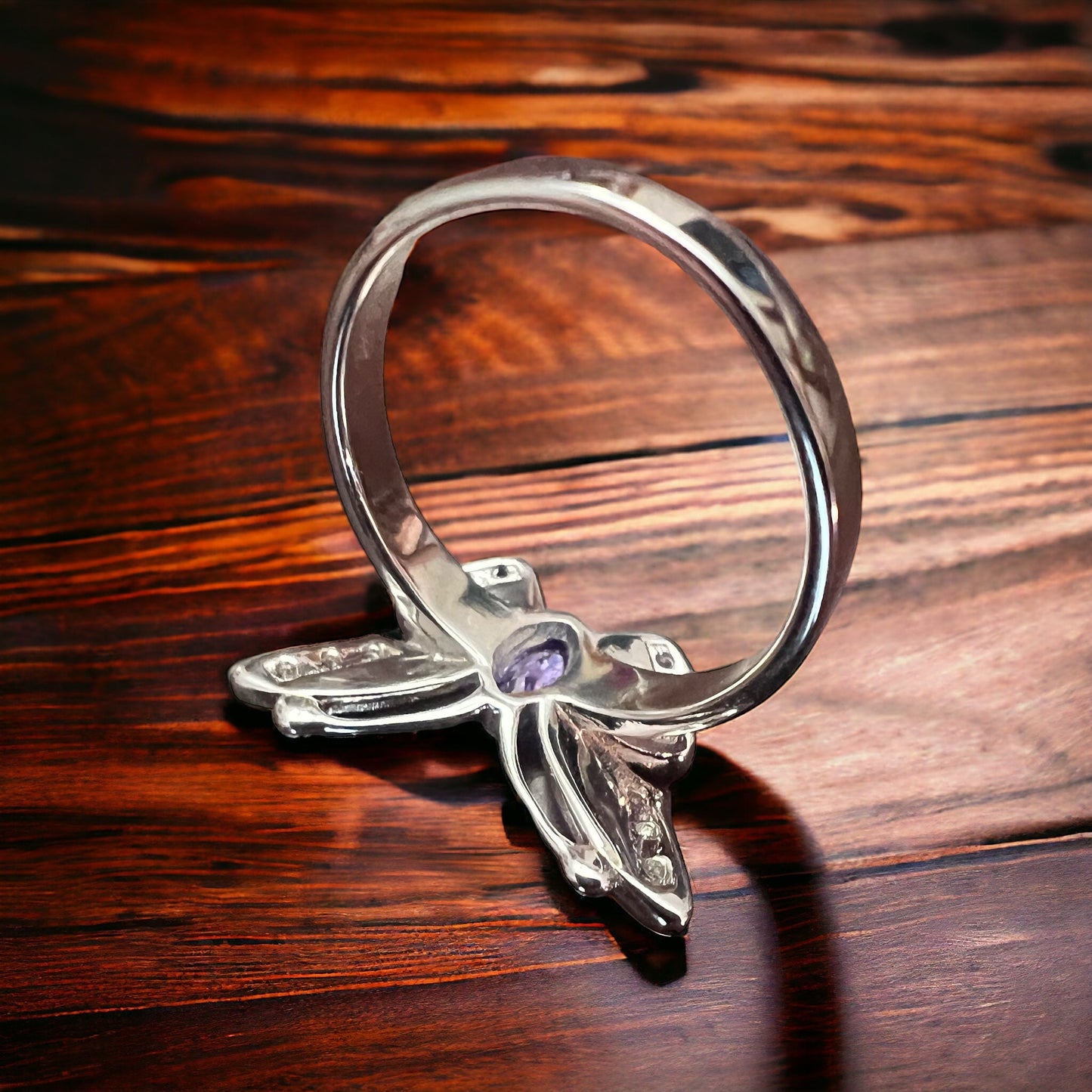 Sterling Butterfly Ring with Opalite inlay and CZ - Size 10