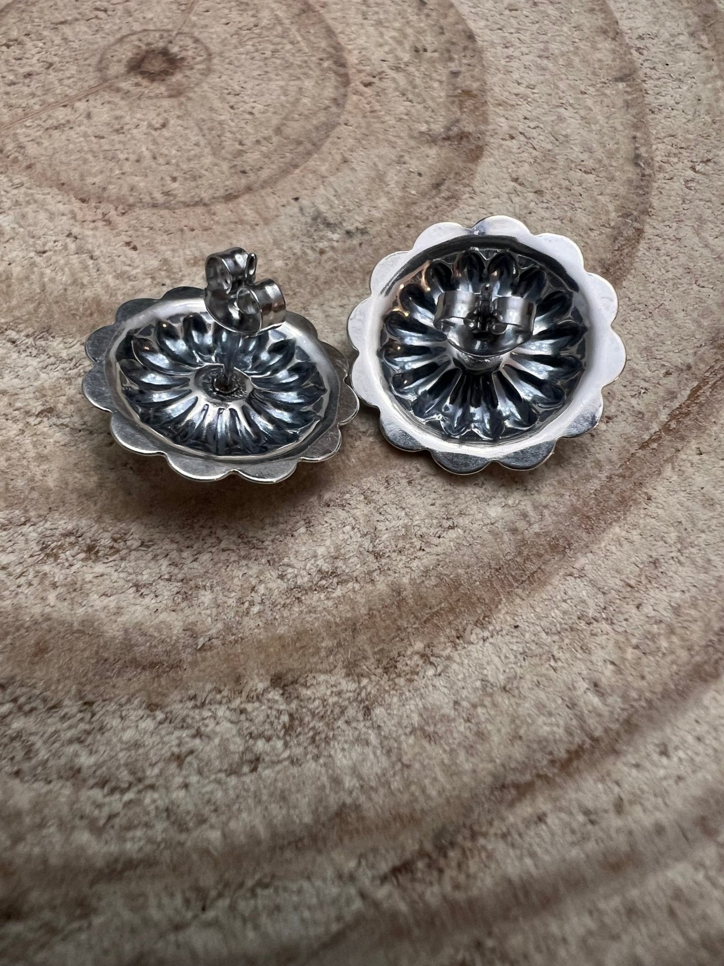 Sterling Silver Concho & Kingman Turquoise Post Earrings (Western Statement)
