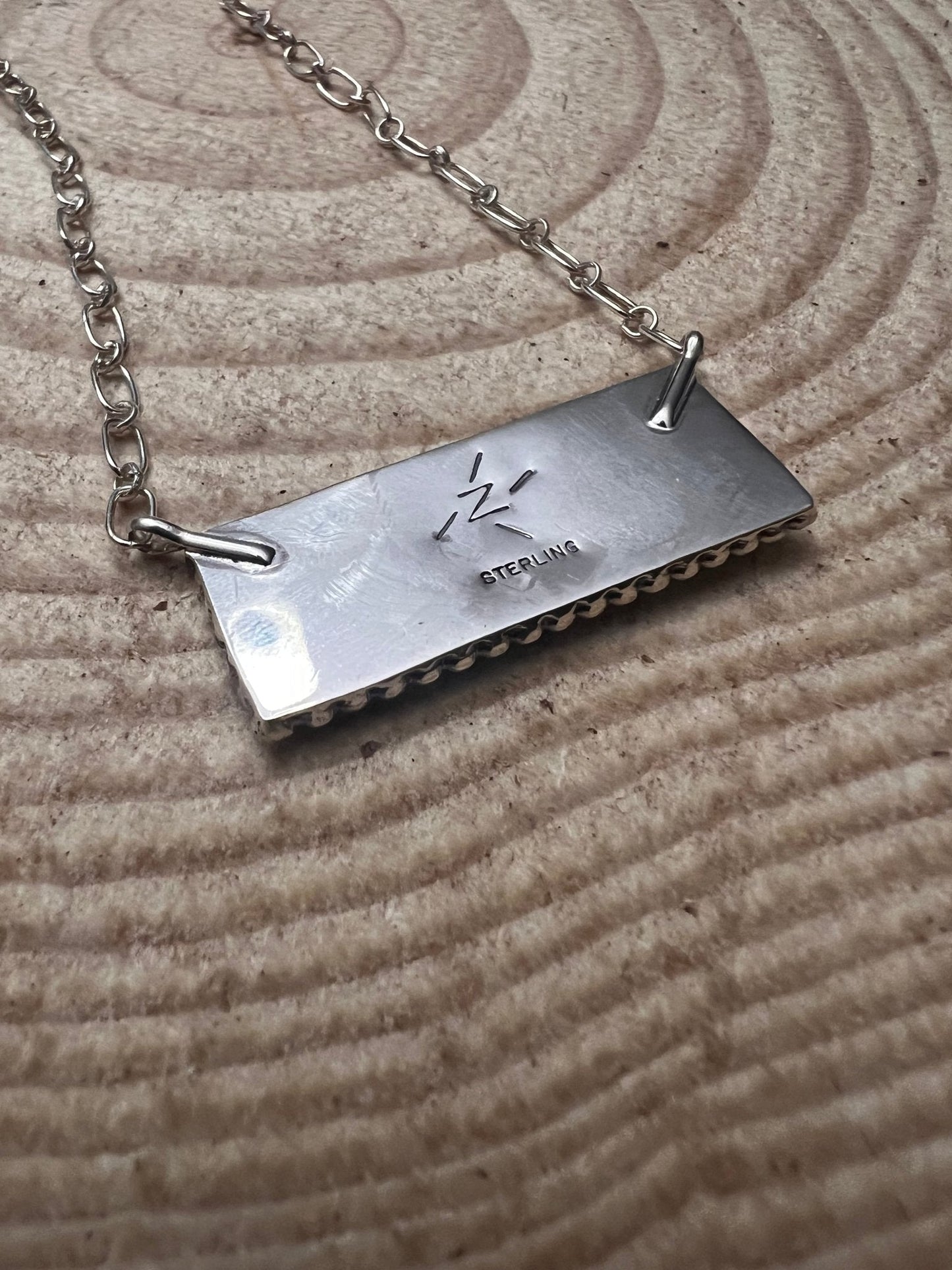 Kenny Lonjose Native American Sterling Silver Turquoise Bar Pendant Necklace — 18"