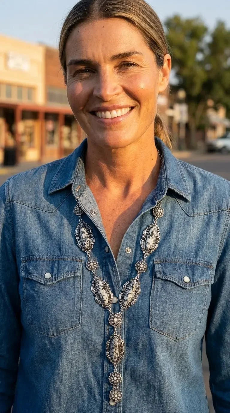 Western Faux White Buffalo Lariat Statement Necklace — 24 Inch Bold Statement