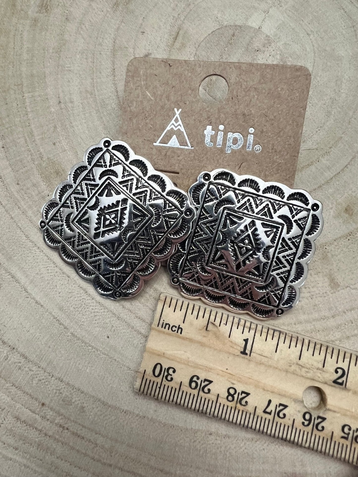 Western Square Concho Fashion Earrings — 1¼" Geometric Statement