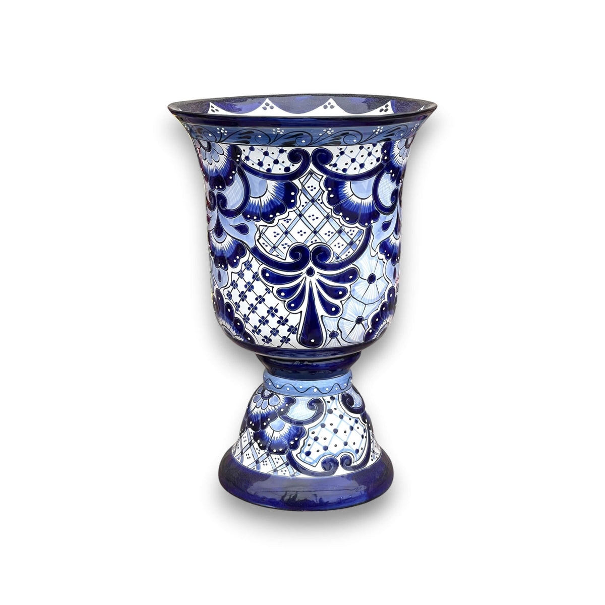 Extra Large Talavera Planter | Hand-Painted Blue Pedestal Flower Pot