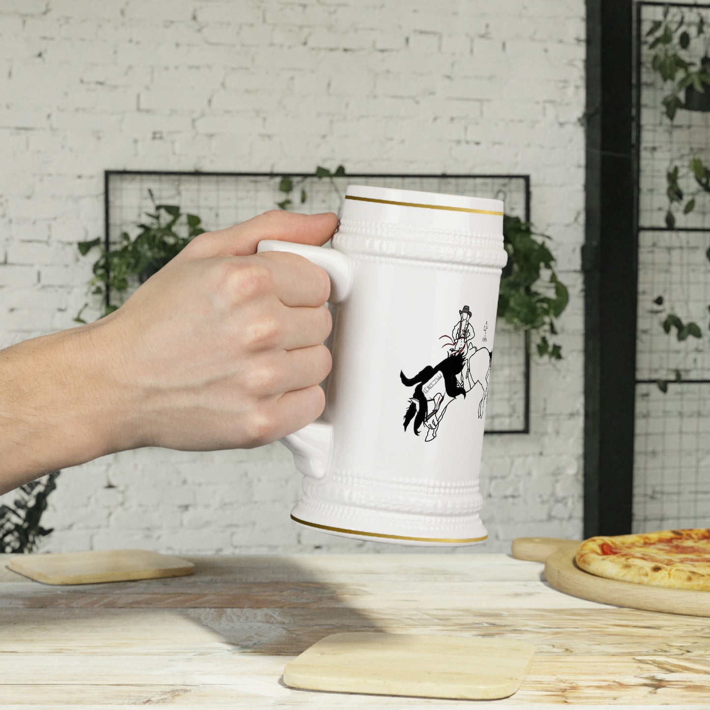 "Salty Mustang Co. Est. 2023 Dublin, Texas" Bucking Mustang with Cowgirl, Beer Stein Mug