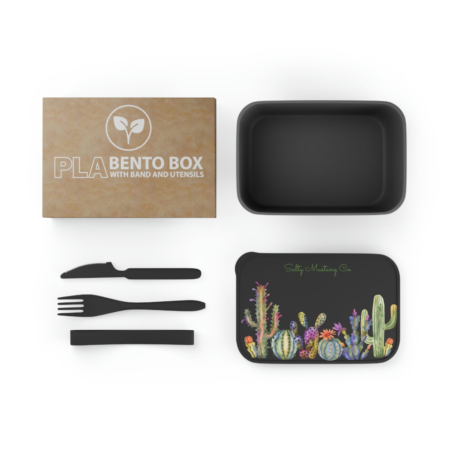 Salty Mustang Co. Cactus PLA Bento Box with Band and Utensils