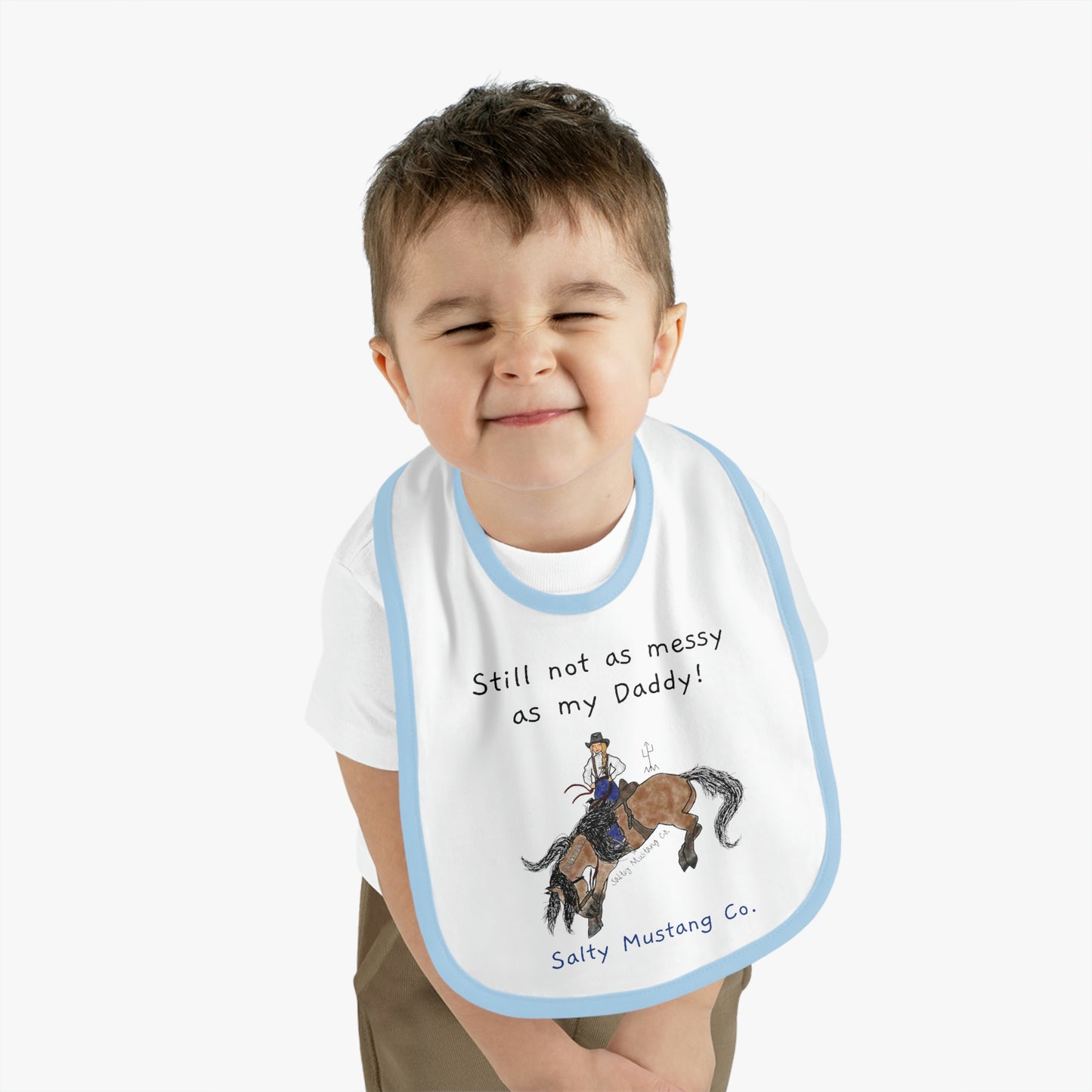 "Still not as messy as my Daddy!" Salty Mustang Co. Baby Contrast Trim Jersey Bib