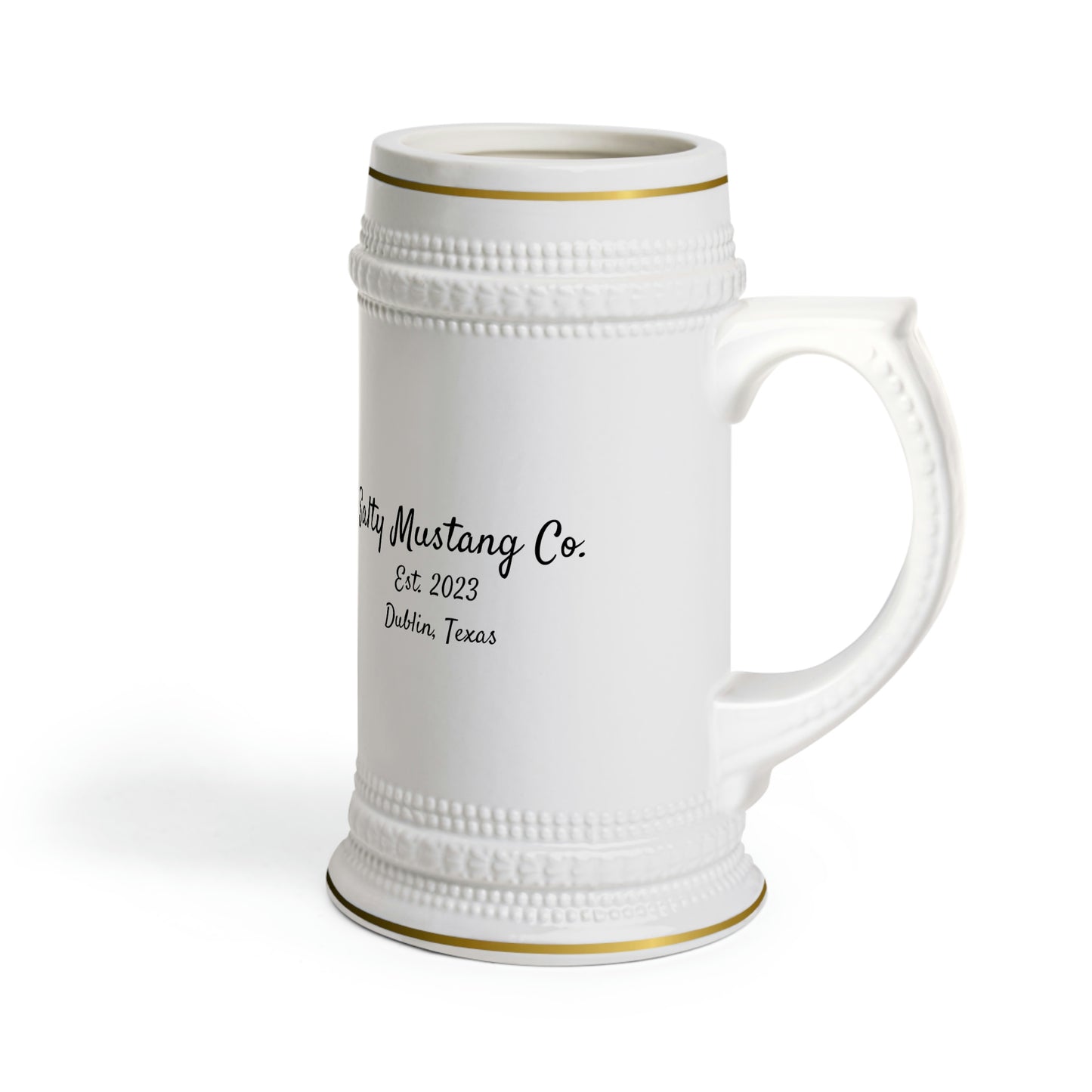 "Salty Mustang Co. Est. 2023 Dublin, Texas" Bucking Mustang with Cowgirl, Beer Stein Mug