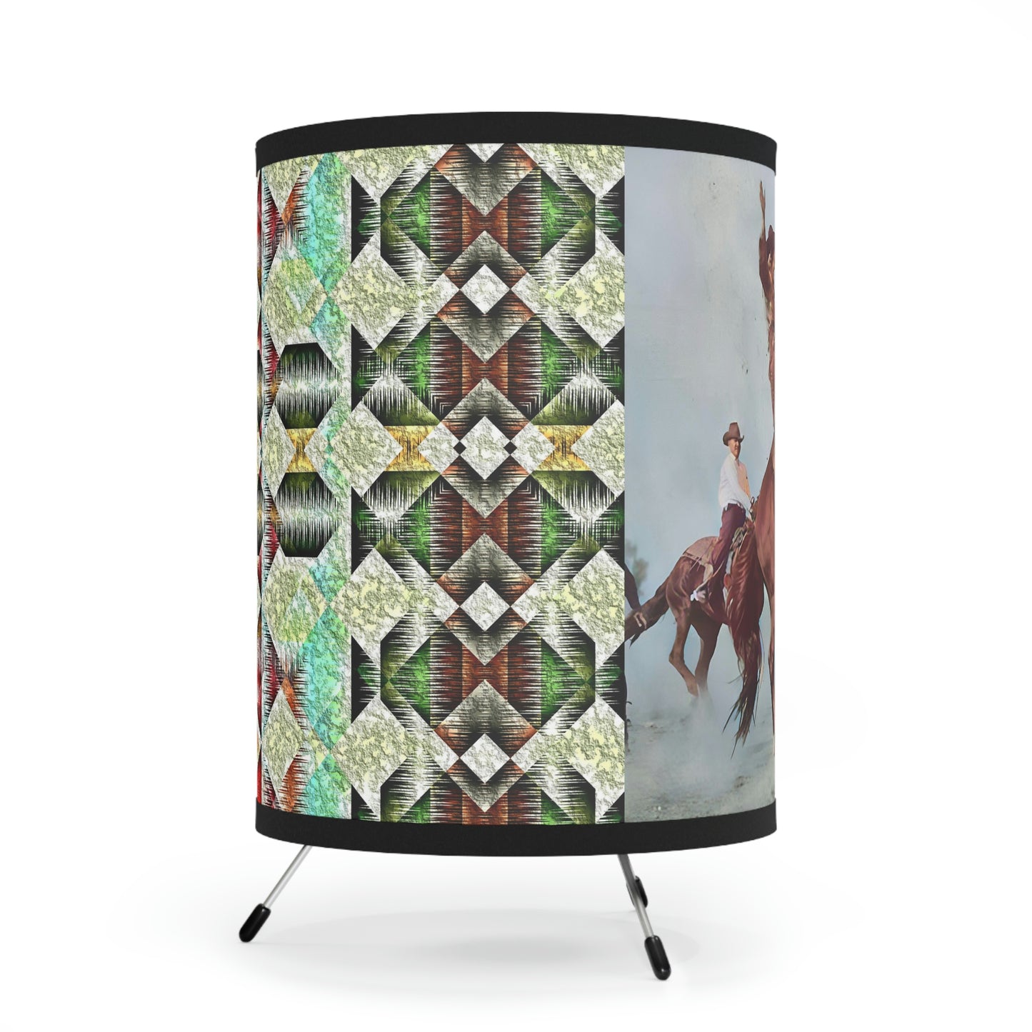 Vintage Cowgirl with Southwestern Pattern Tripod Lamp with High-Res Printed Shade, US\CA plug