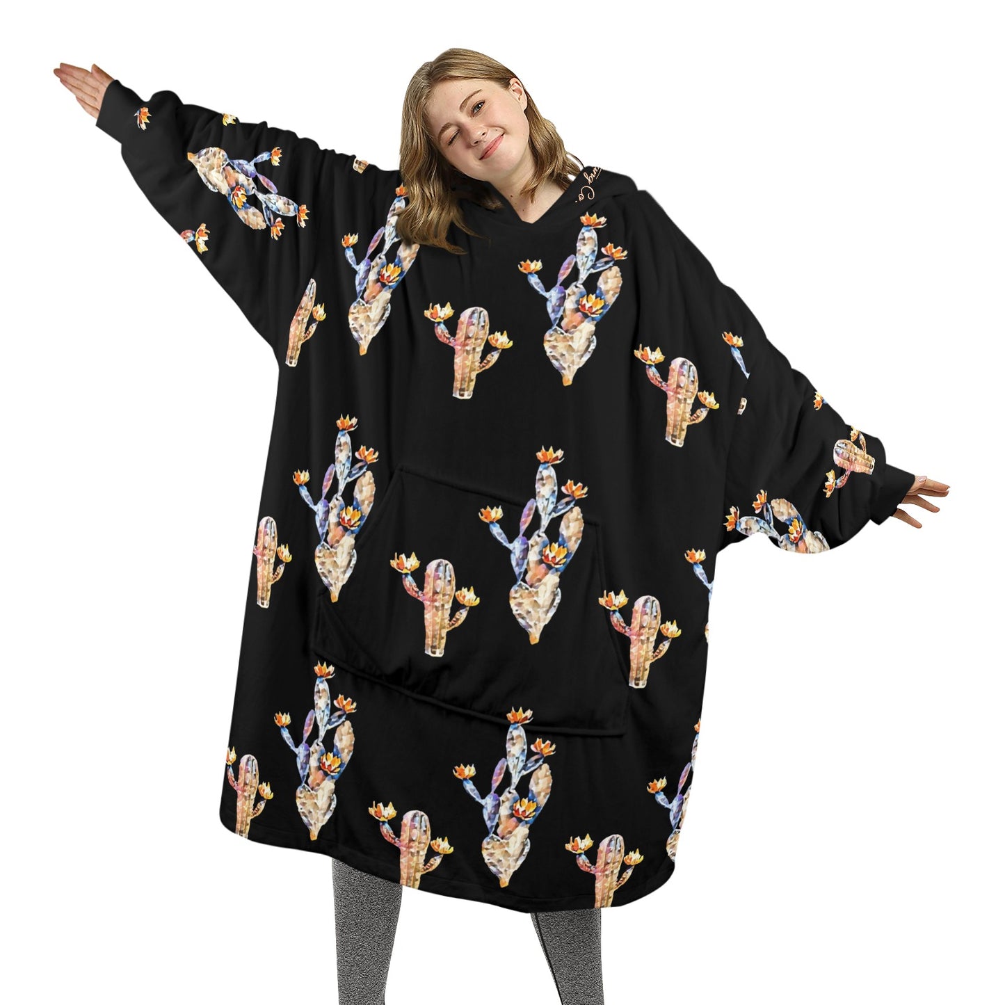 Midnight Cactus Blanket Hoodie